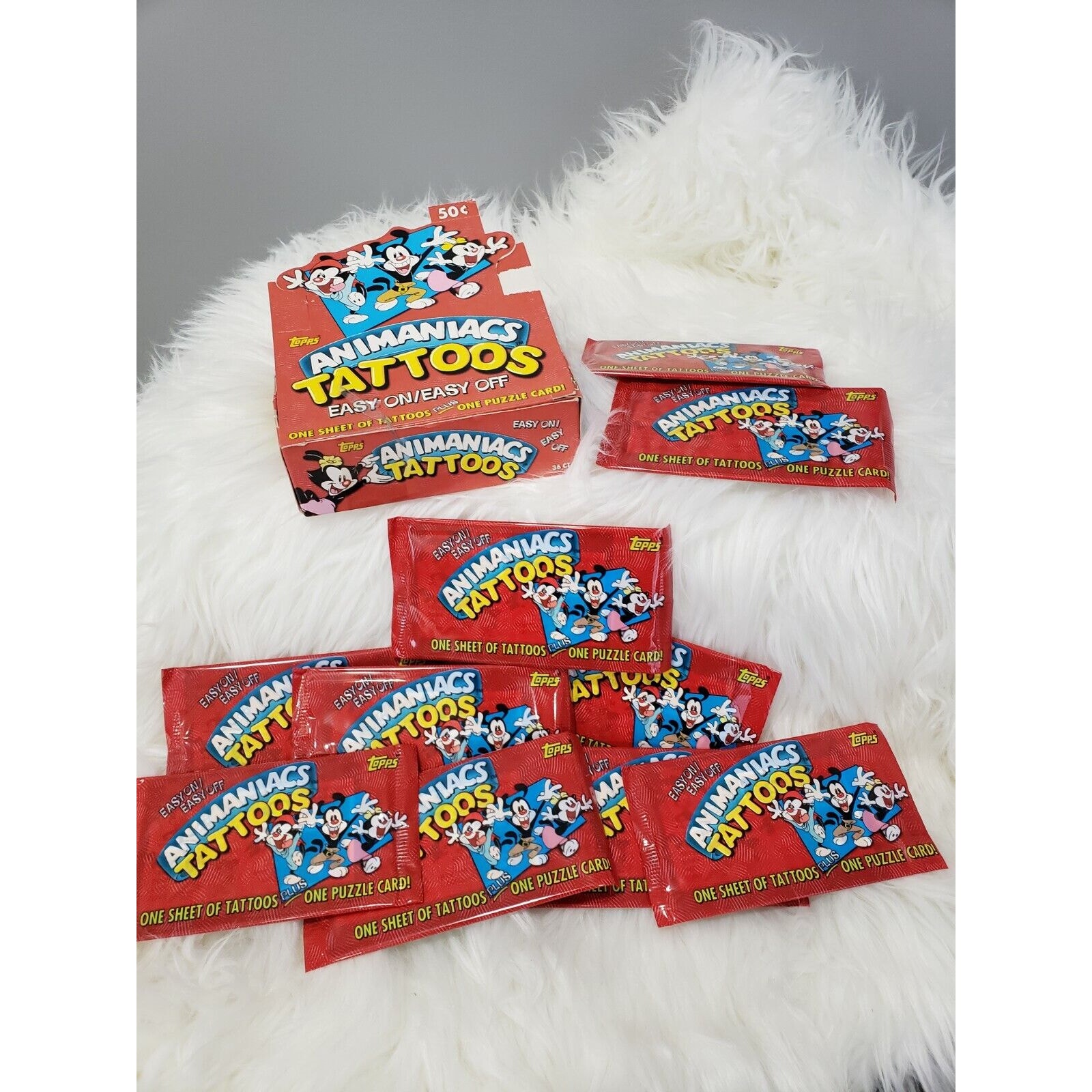Vintage 1995 TOPPS Animaniacs TATTOO pack trader cards 36 Packs & Box Warner Bro