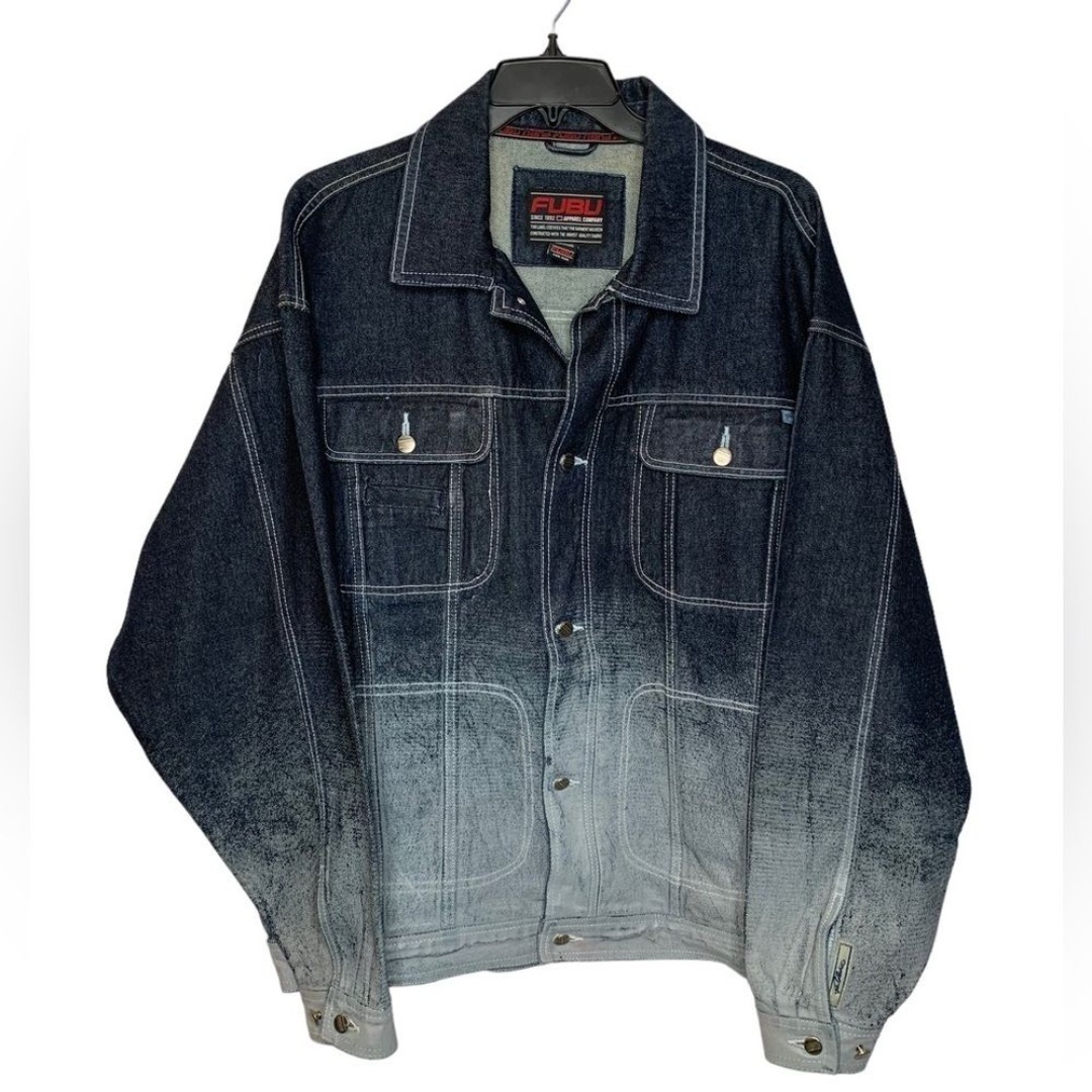 FUBU Collection Vintage Limited Edition Paint Ombré Jean Jacket Size XXL