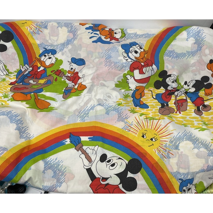 VINTAGE Disney Mickey Mouse Rainbow Pacific USA Made Twin Flat & Fitted Sheet