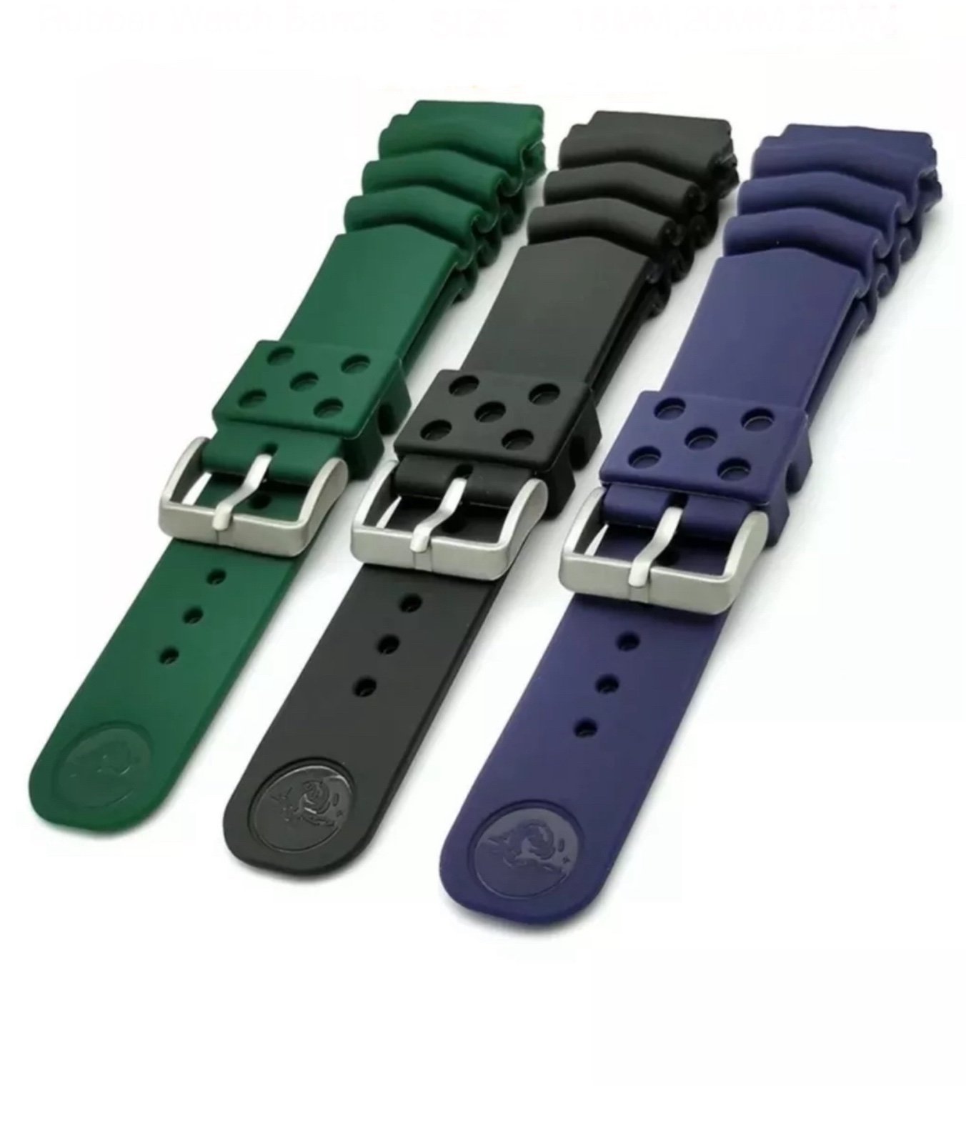 Mens Rubber Dive Watch Bands for Seiko and for Citizen Promaster - Curved 22mm