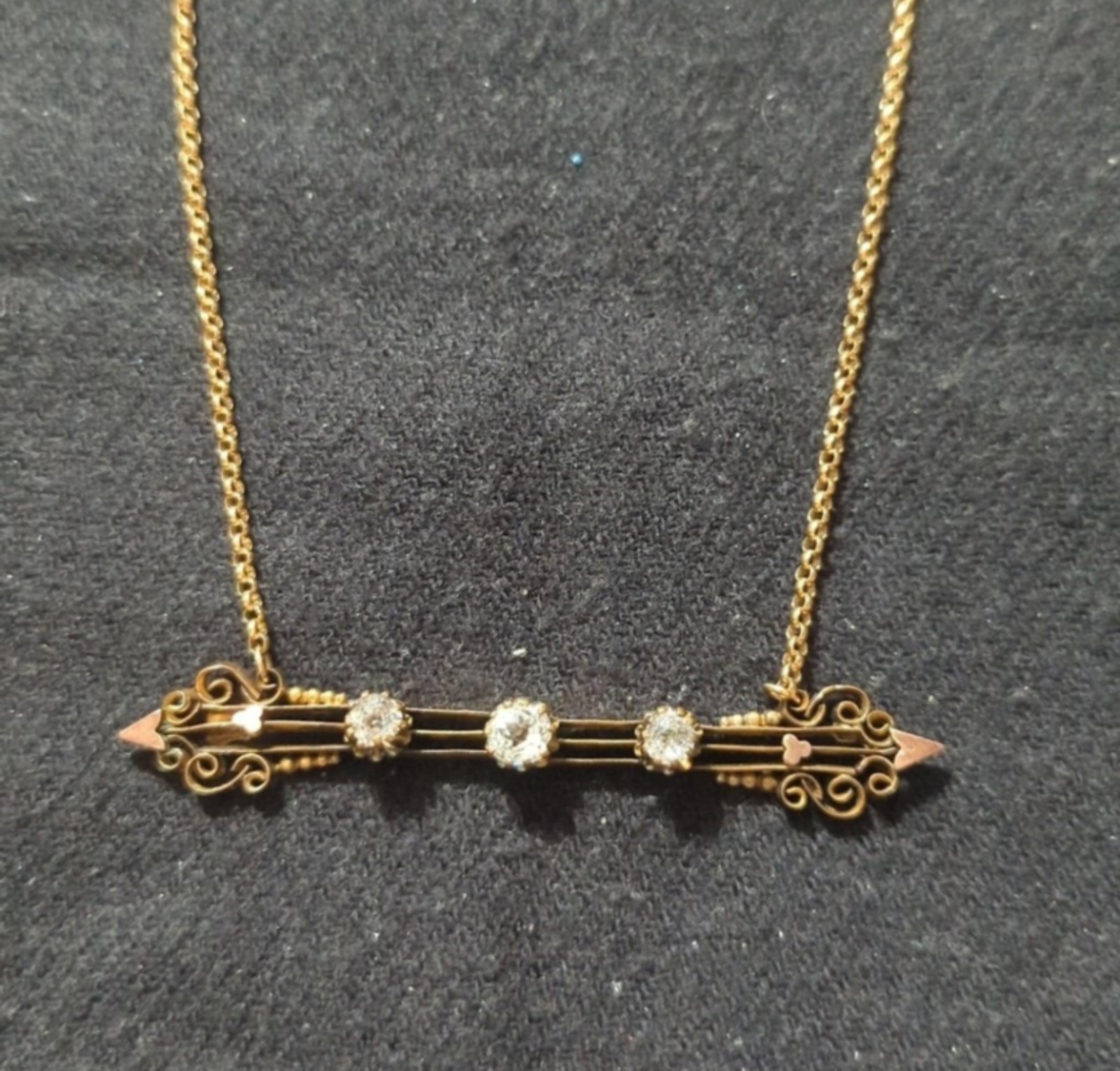 Glen and Effie 1/20 14K GF Art Deco Style Clear Rhinestone Bar Pendant Necklace
