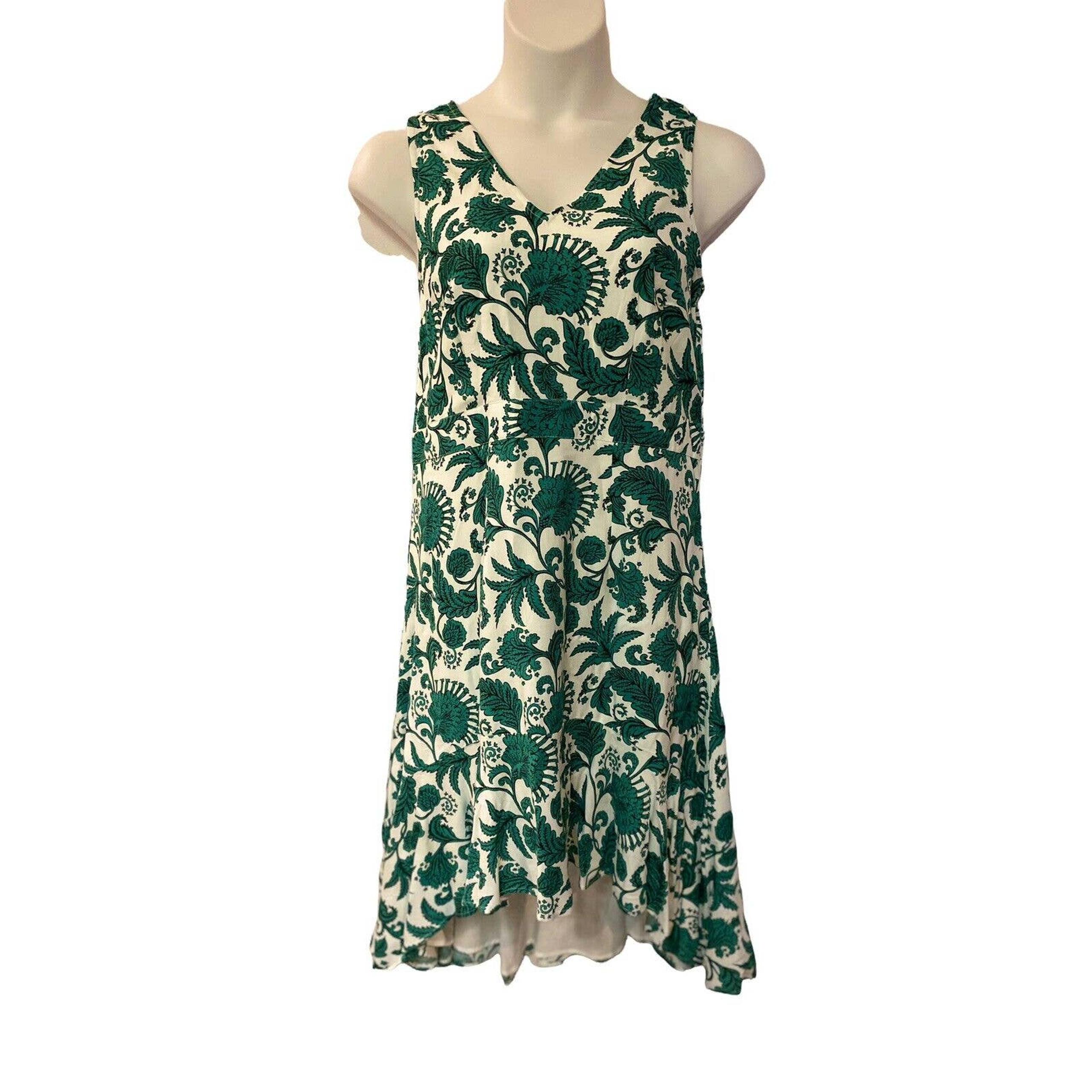 size M White Green Floral Rayon High Low Casual Party Resort Monroe & Main Dress