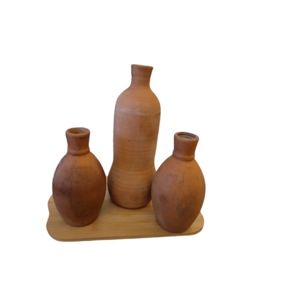 Southwestern Set of 3 Terracotta Vases Hand Thrown Pottery Rustic Primitive
