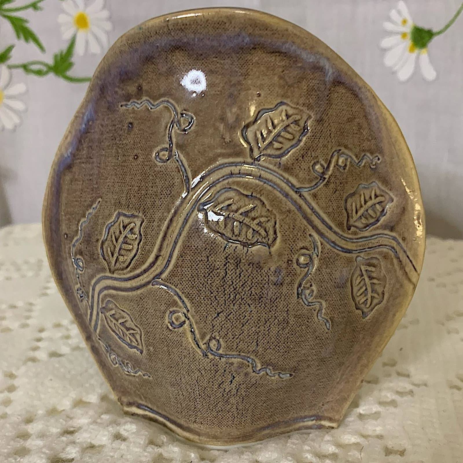 Vintage KB slab pottery drip glaze floral vase