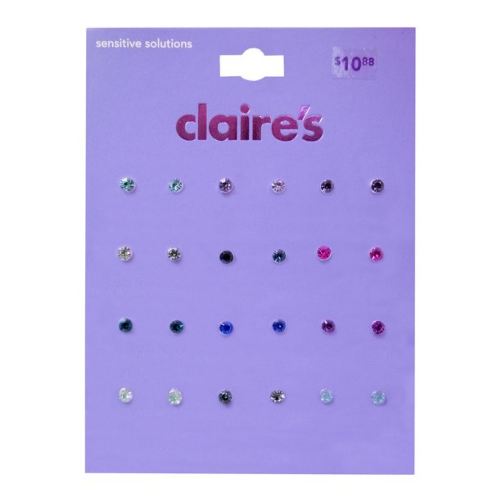 Claire's Teenagers 2MM Multicolor Jewel Crystal Stud Earrings Set, Post Back, 12