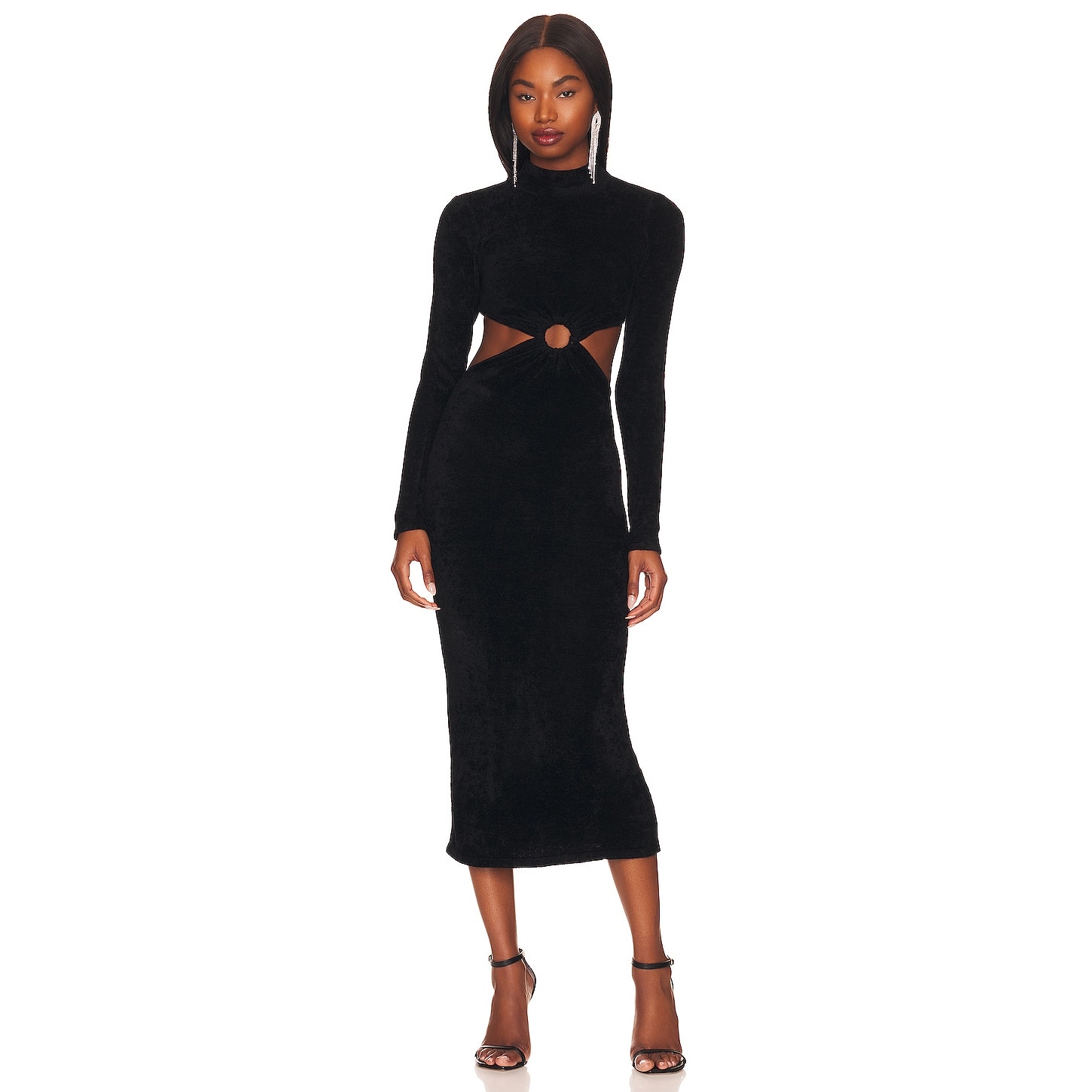 Ronny Kobo Chryssa Knit Dress Cut-Out Mock Neck Long Sleeve Black Size XS