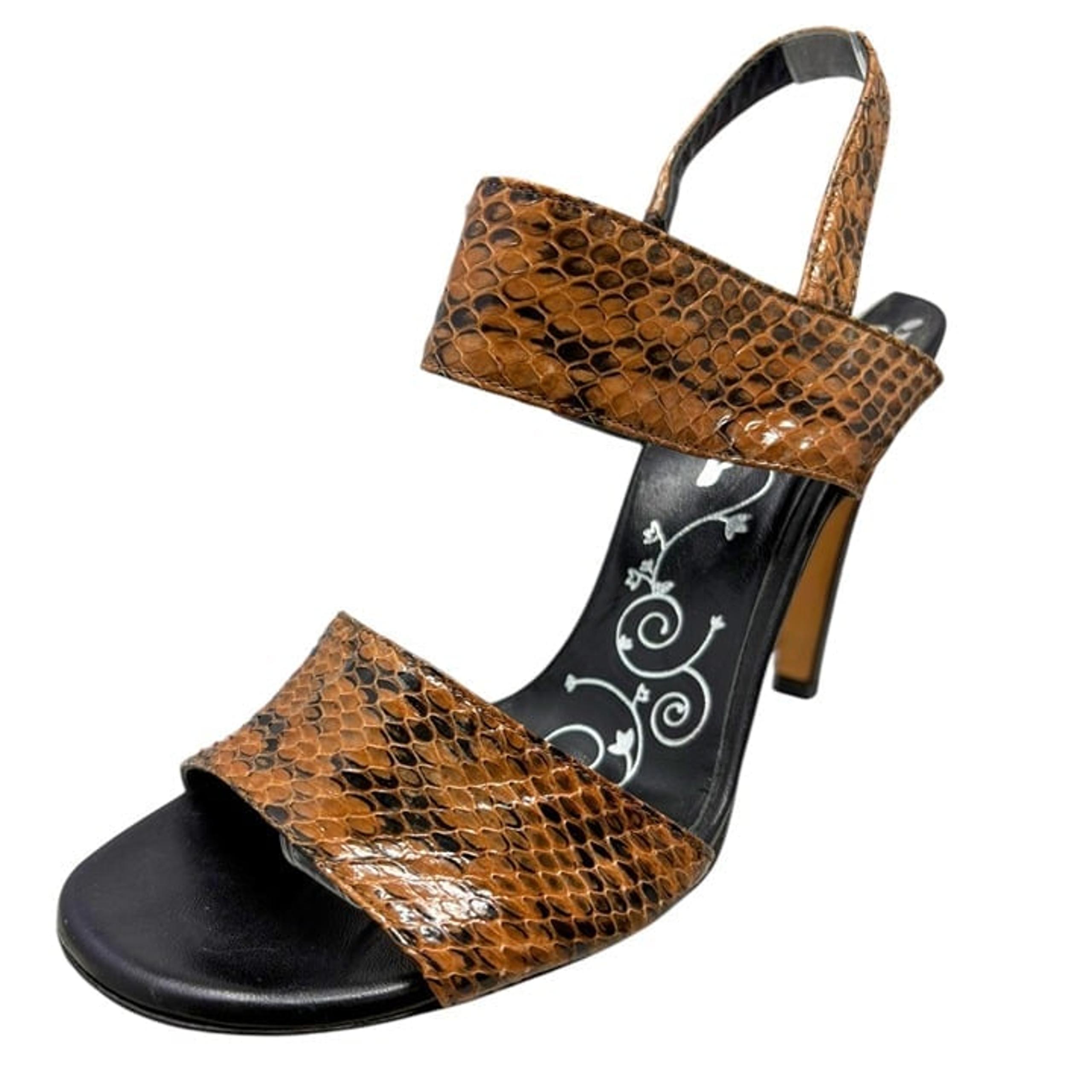 TIBI NY Snakeskin Embossed Leather Slingback Heeled Sandals