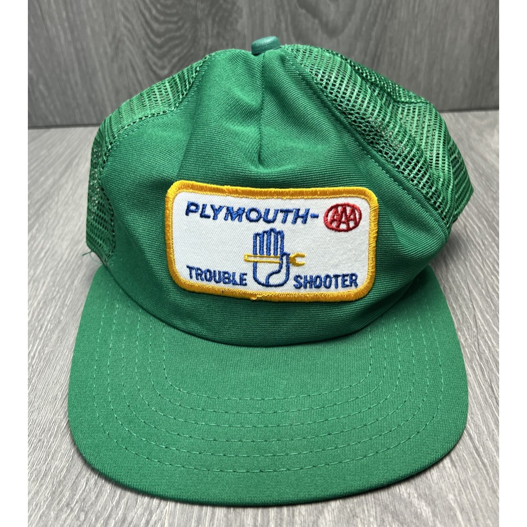 VINTAGE Plymouth Hat Cap Snap Back Trucker Patch Trouble Shooter New Era 80s