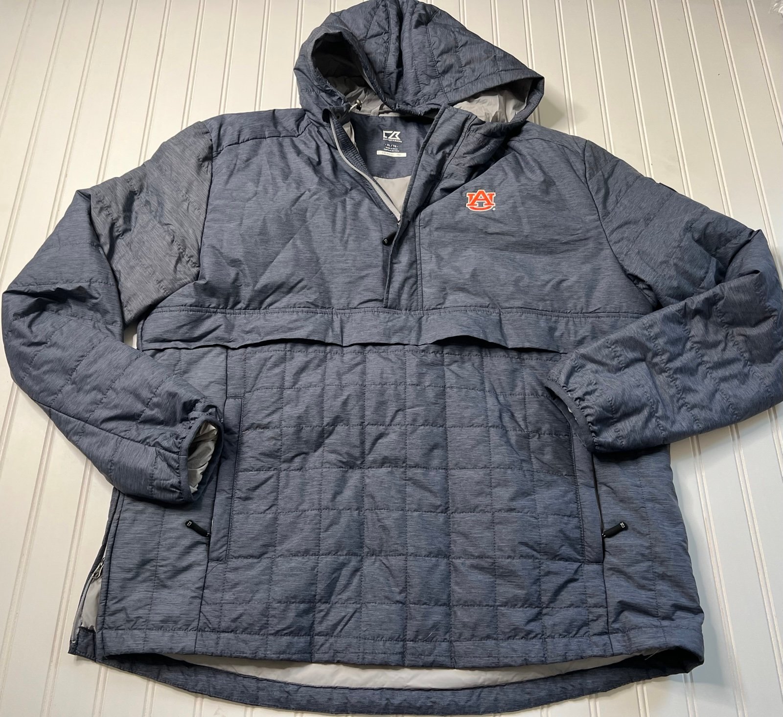 Auburn Cutter & Buck Puffer Jacket Pullover 1/4 Zip Hooded Men XL