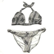 VIX PAULA HERMANNY BIKINI Cream and Black Striped Size Large Bottoms Top D