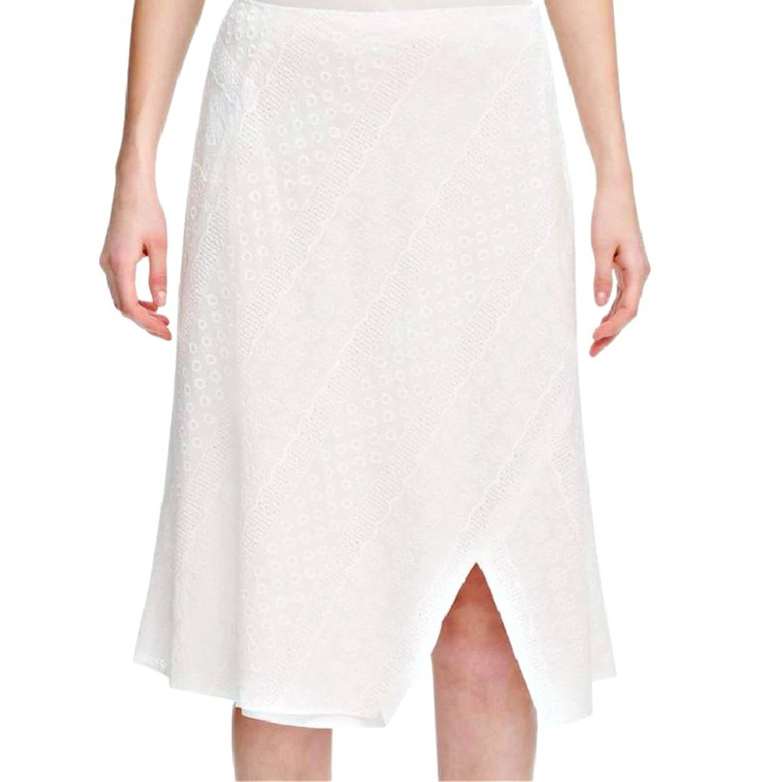NEW Calvin Klein White Embroidered Eyelet Lace A-line Midi Skirt Size 16 Summer