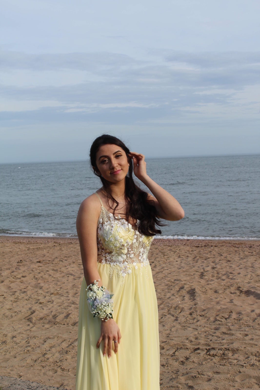Yellow Lace Floral Prom Dress