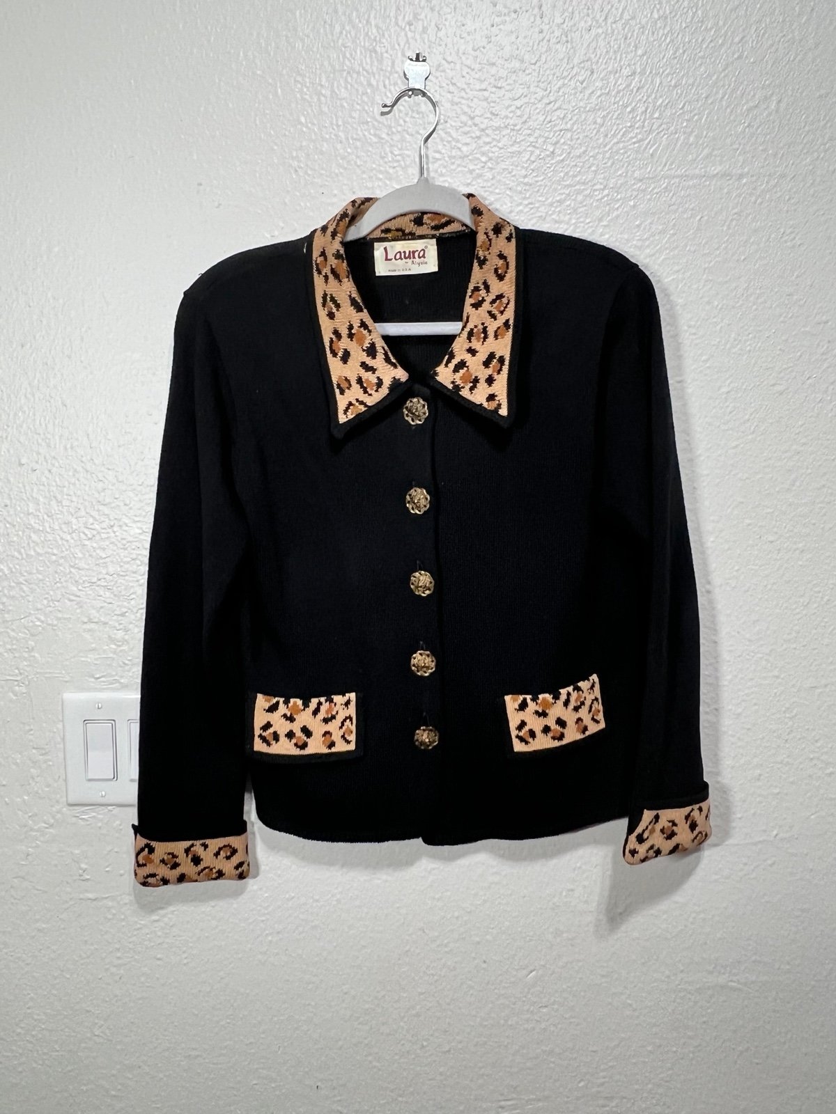 Laura by Alyzia 60s Leopard Print Women’s Cardigan Sweater Size L
