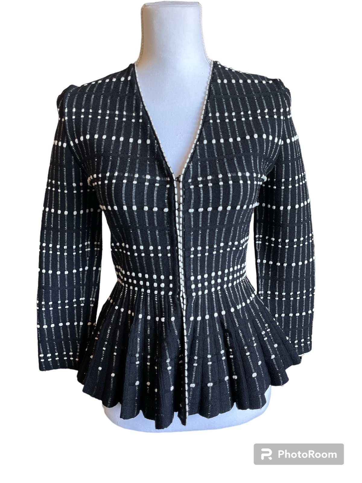 Alexander McQueen knit Peplum Woven Black sweater with hook and eye Clasps Small
