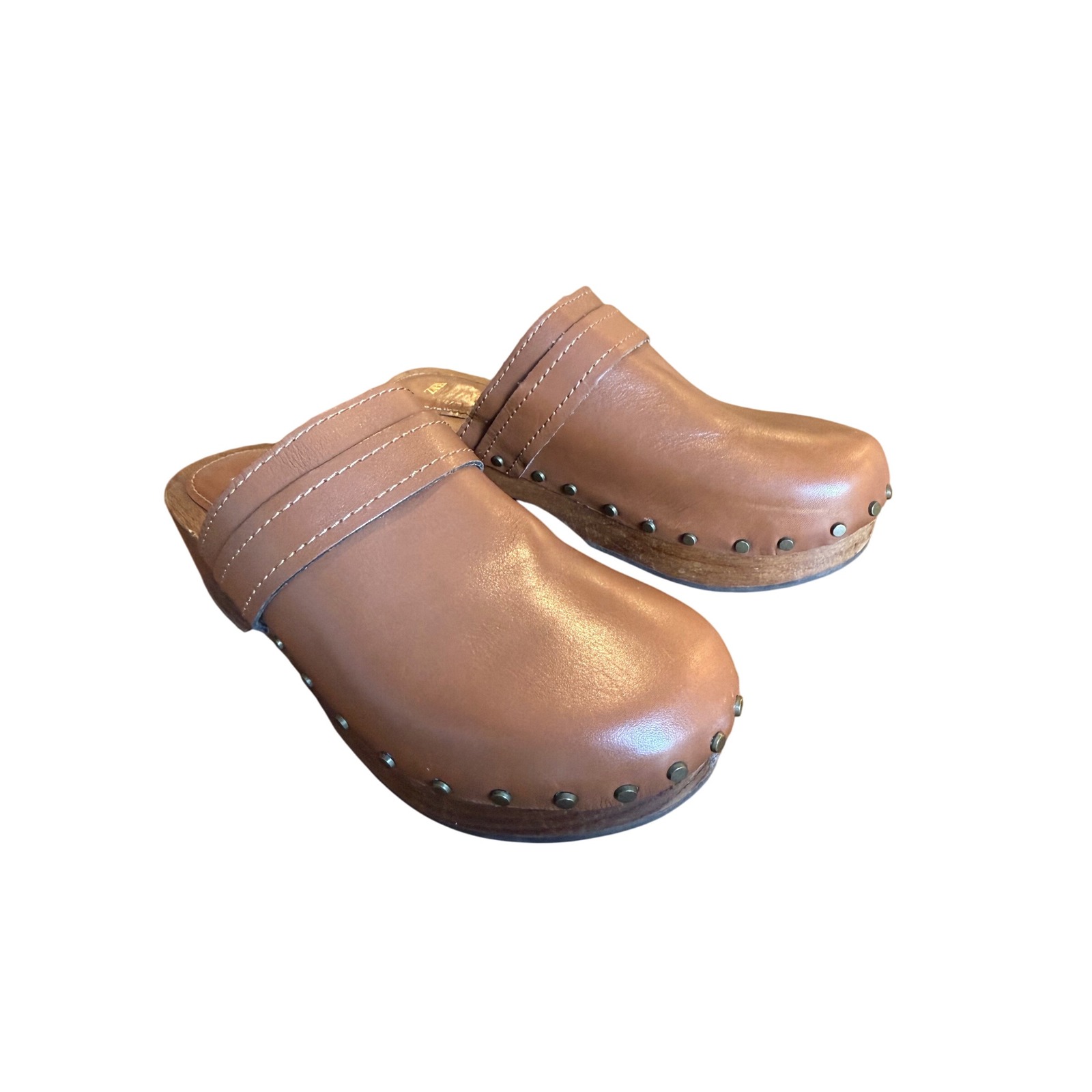 Zara Studded Wood and Leather Clogs Black Size 36 / US 6