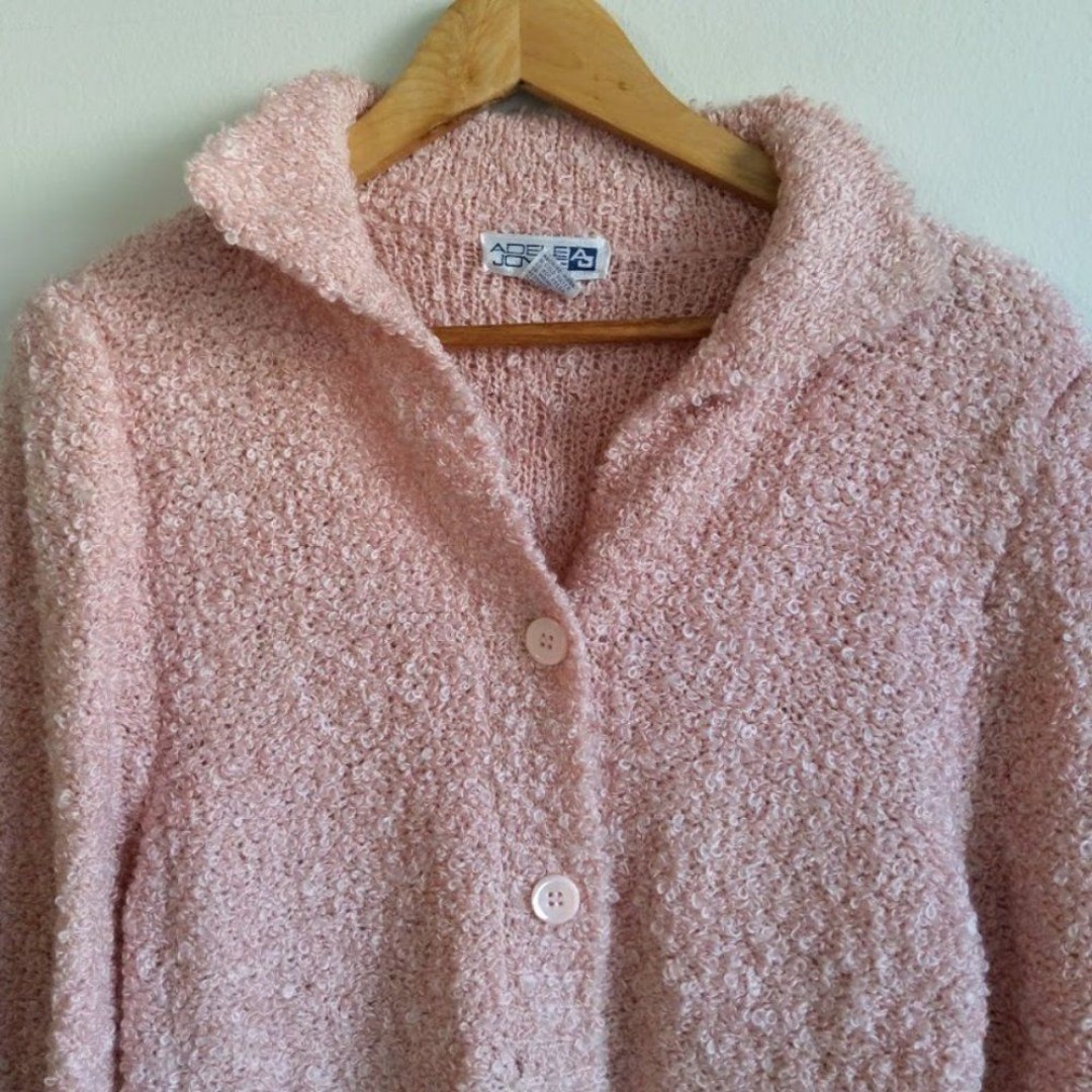 Vintage 1980s Adele Joyce Wool Knit Sweater Cardigan Cozy Fuzzy Medium