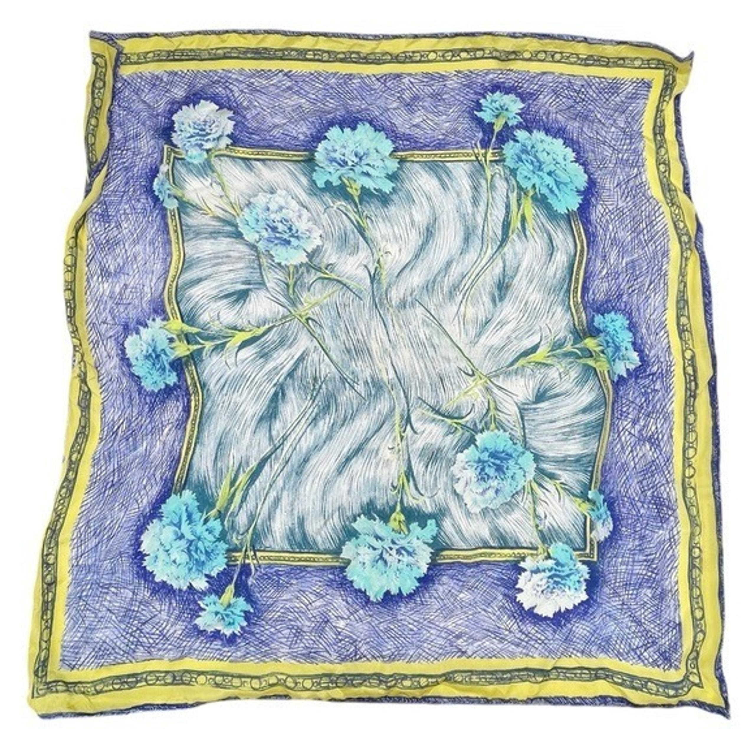 Vintage Aqua-Bar by Baar and Beards Silk Square Scarf Blue Yellow Floral 35"