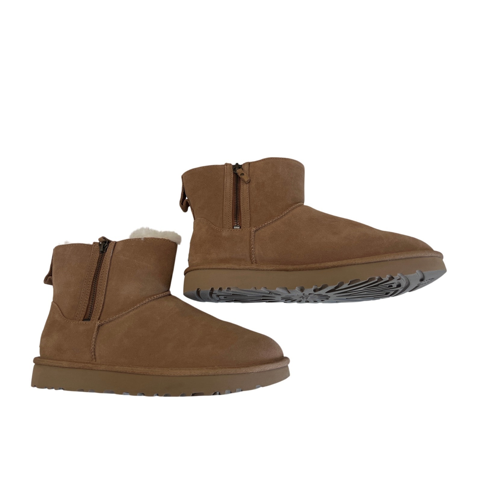 UGG Classic Mini Double Zip Boots Women's Size 9 Shearling Chestnut Cozy Easy-On