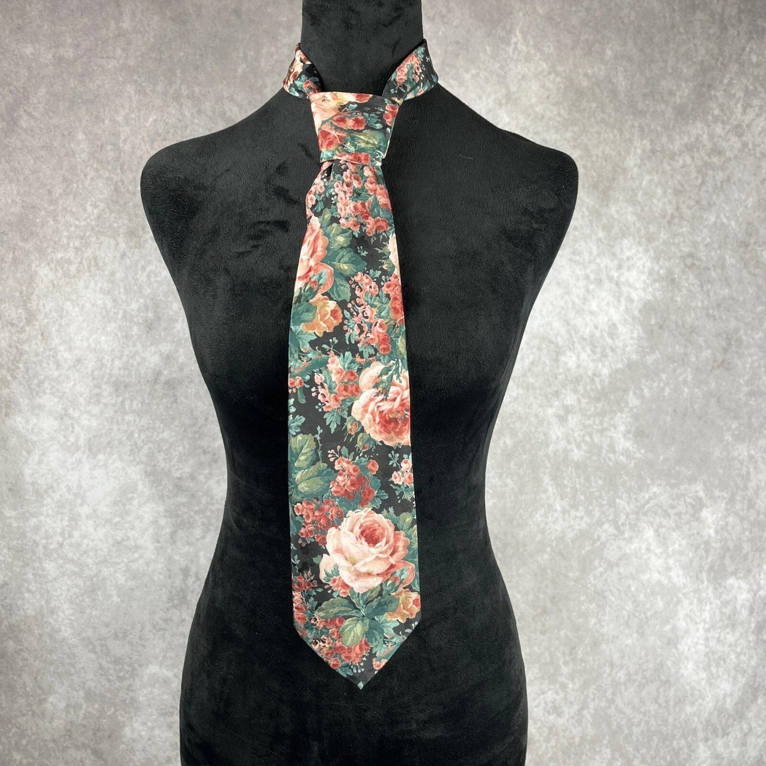 Vtg Floral Necktie John Weitz Black Pink Roses Brocade Silk Blend Mens Tie USA