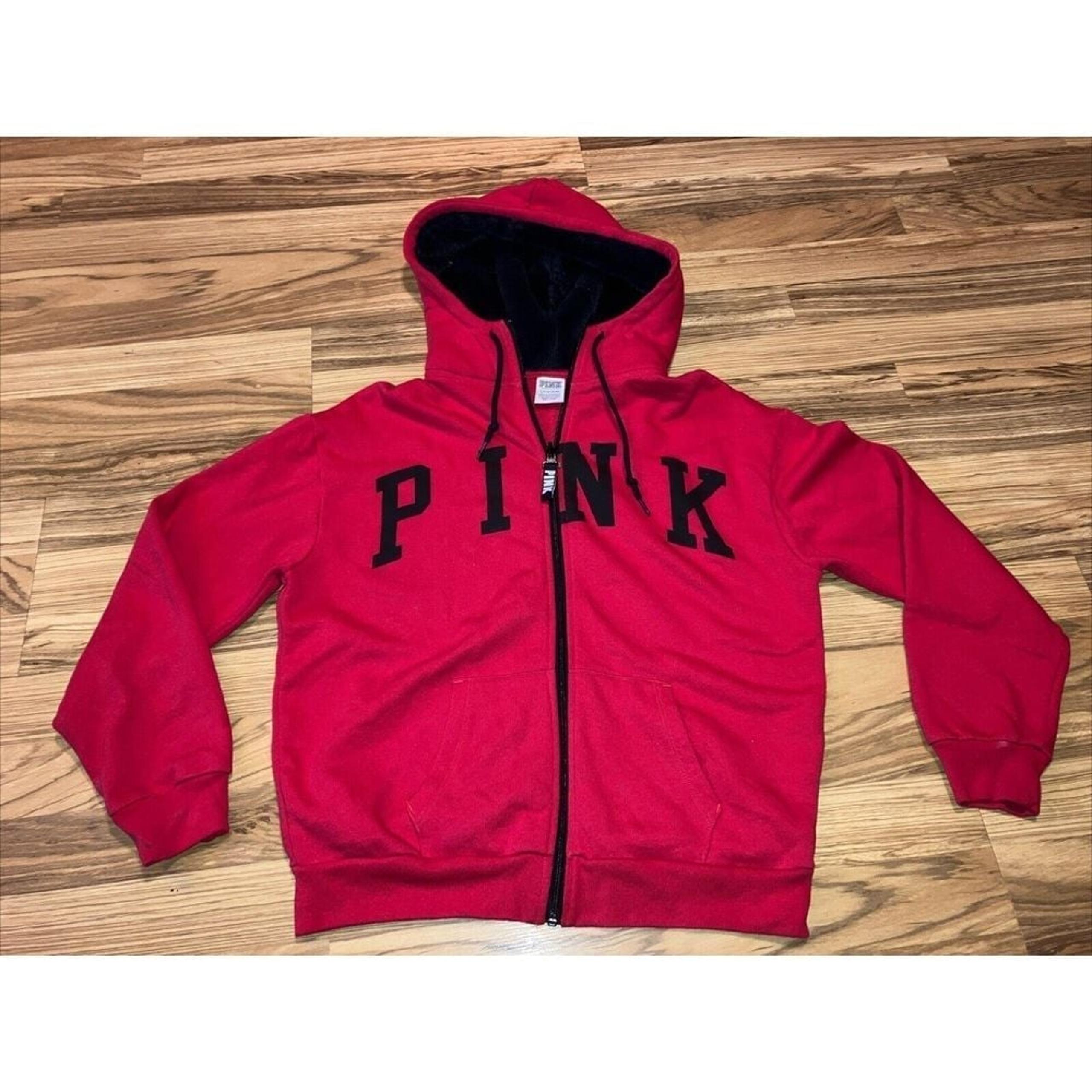 Victoria's Secret Y2K PINK Full Zip Up Hoodie Women's juniors Sz S Red FurJacket