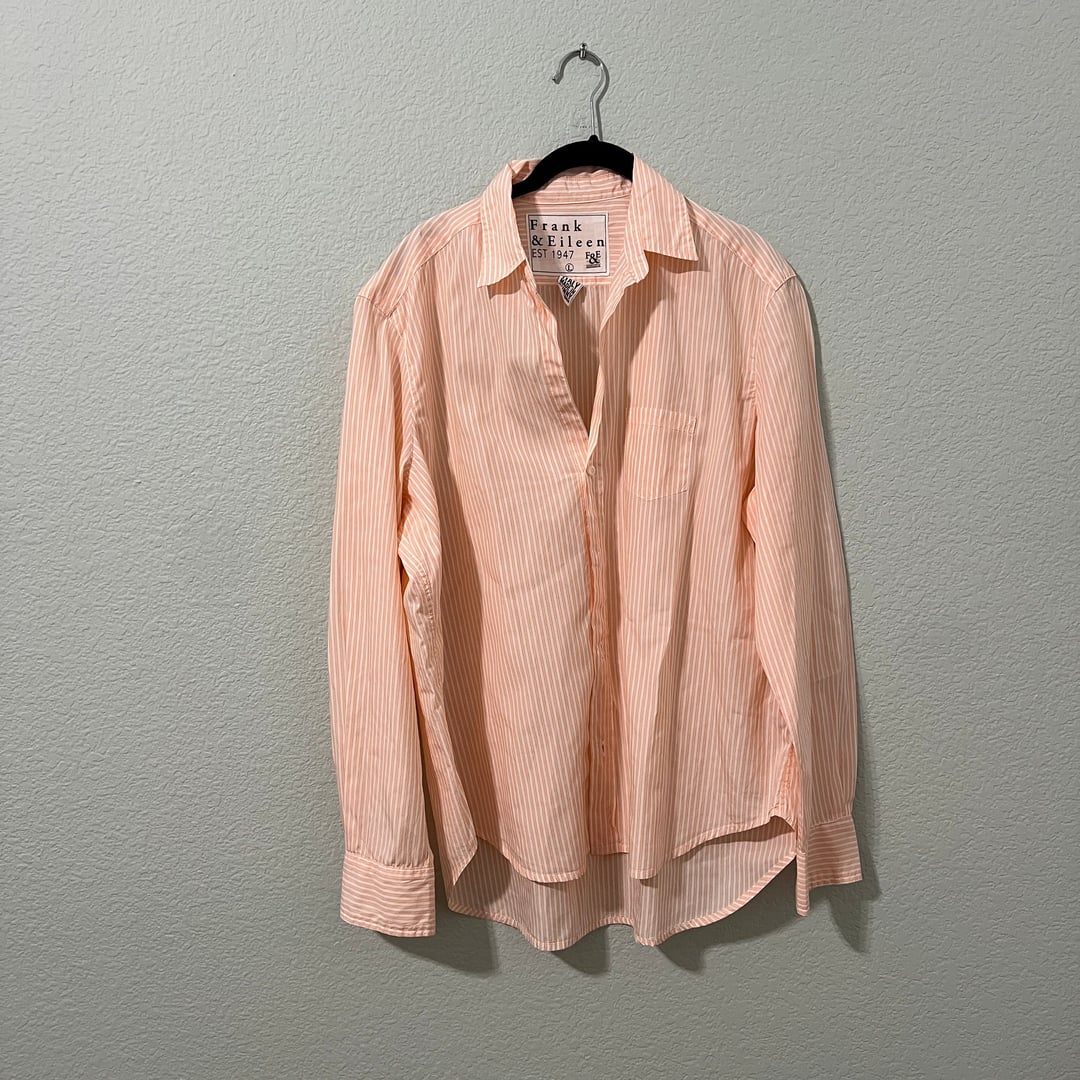 Frank & Eileen Eileen Peach Orange Stripe Exclusive Casual Shirt Size Large