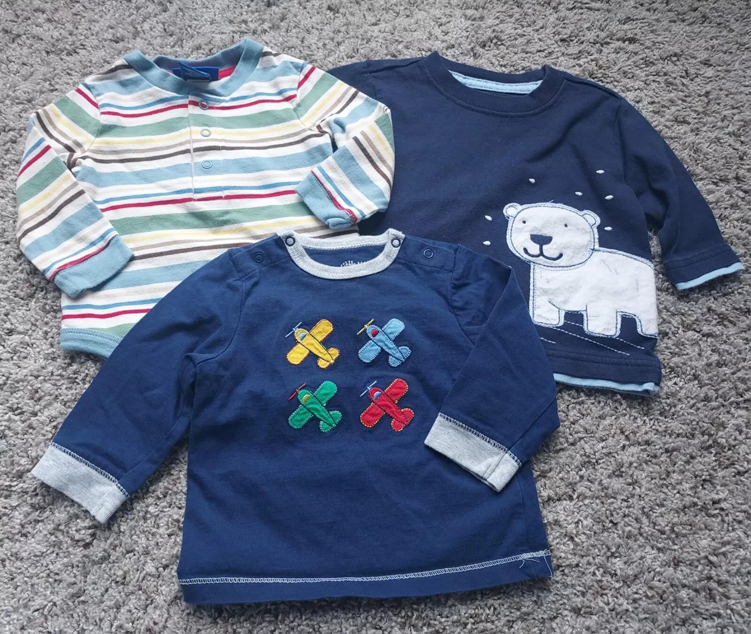 Baby Boy 9 Month Shirt Lot Oshkosh Little Me Polar Bear Airplanes Blue Stripes