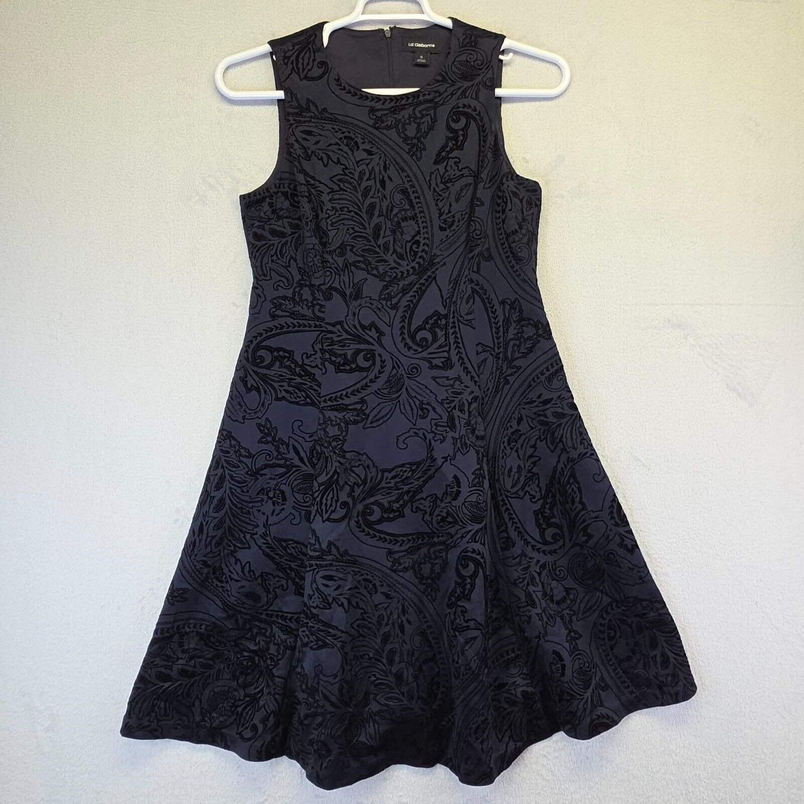 Liz Claiborne Dress Womens 8 Black Blue Paisley Burnout Dark Romantic Whimsigoth
