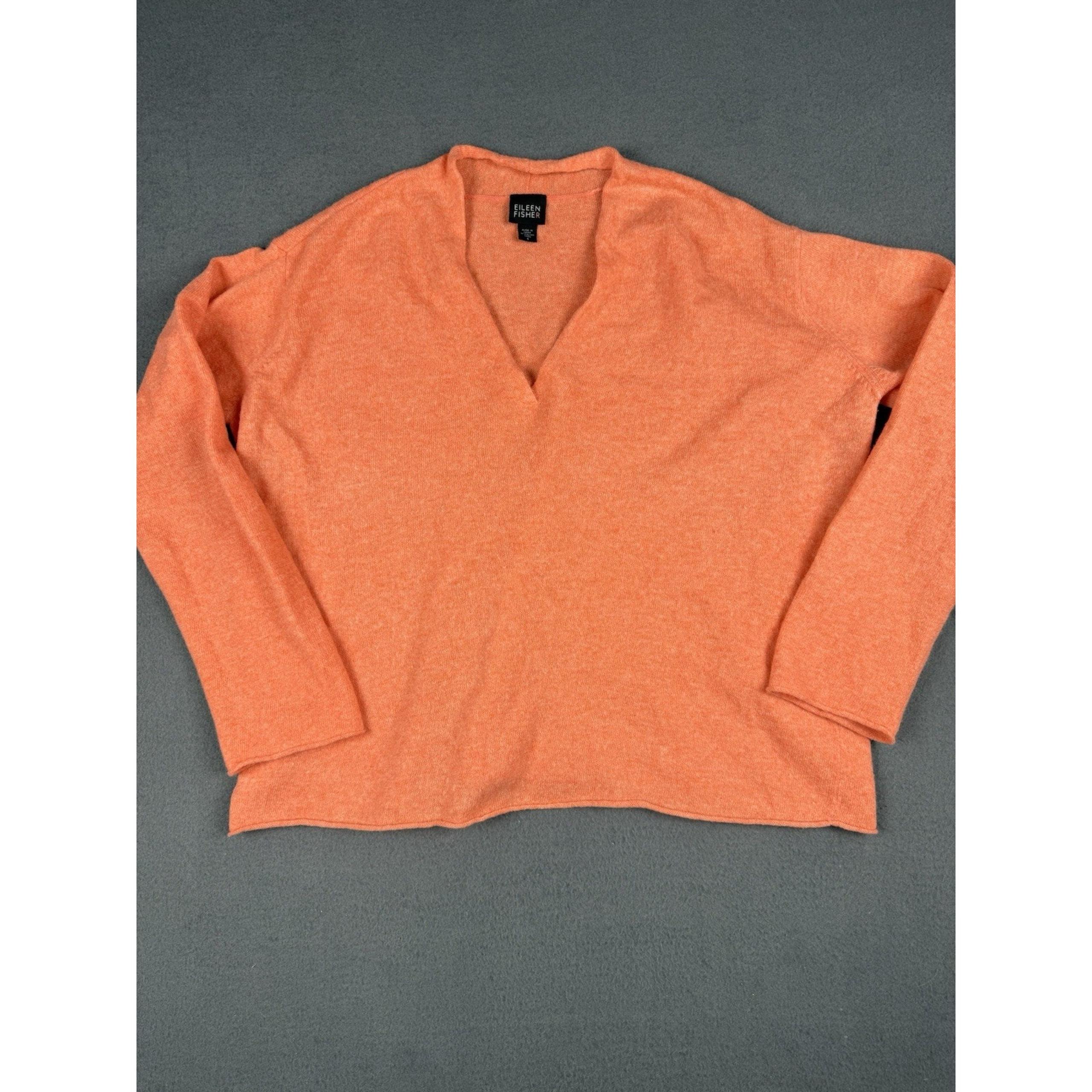 Eileen Fisher Sweater Womens Small Orange Wool Knit Lightweight Boxy Pullover