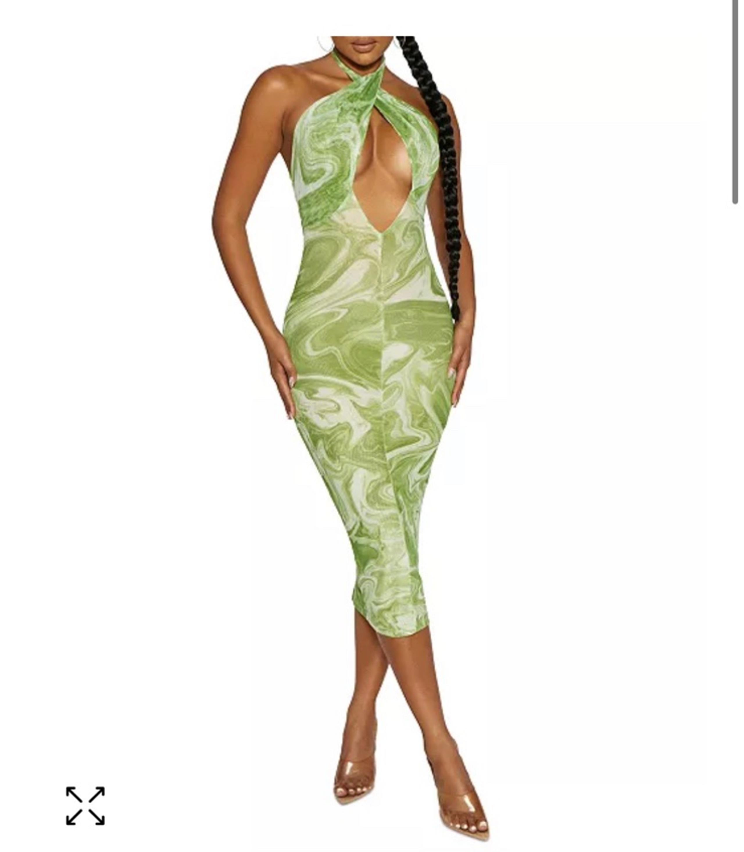 Naked Wardrobe front cutout marbled mesh midi dress