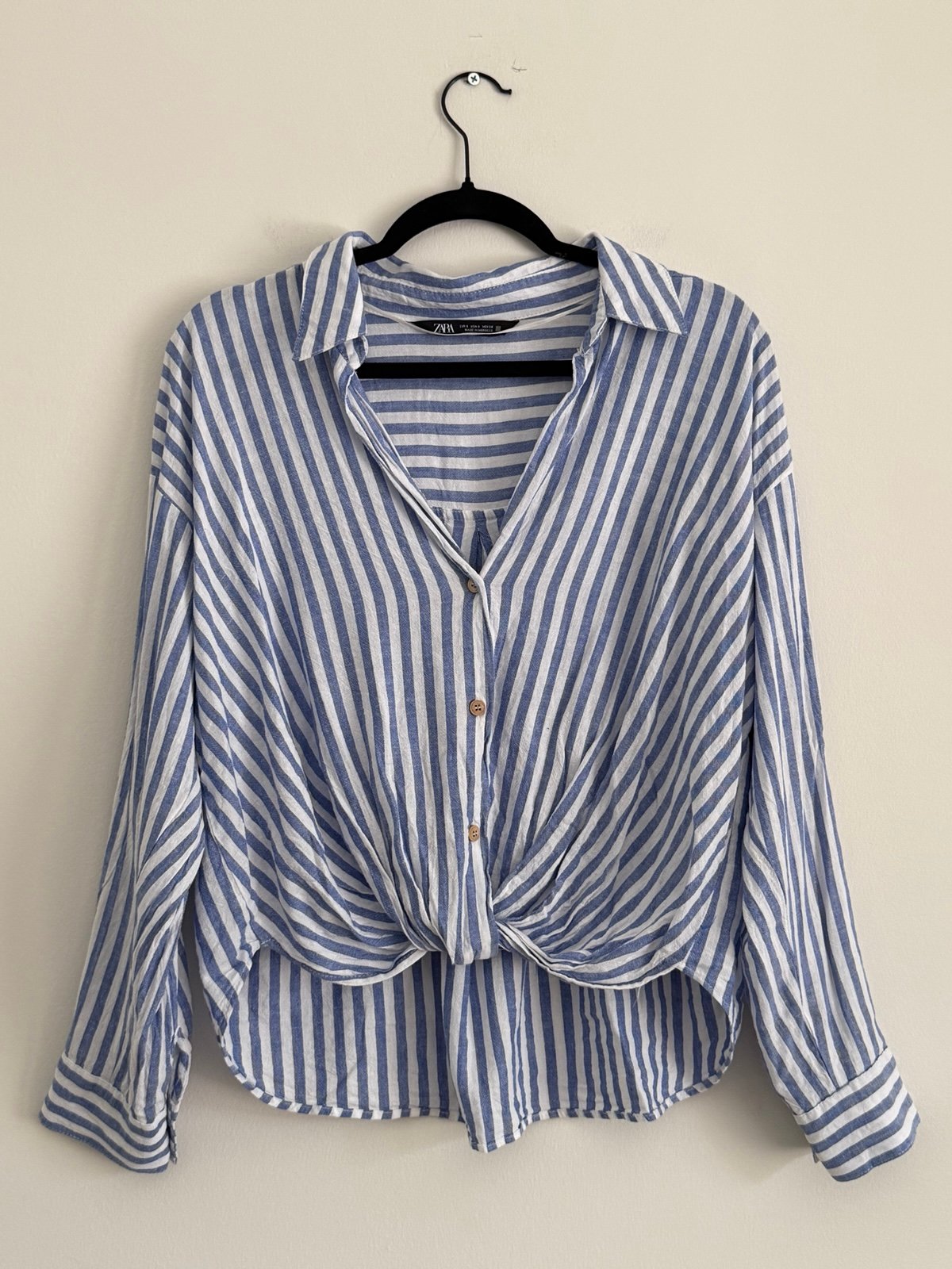 Zara Blue Striped Linen Blend Blouse – Size S