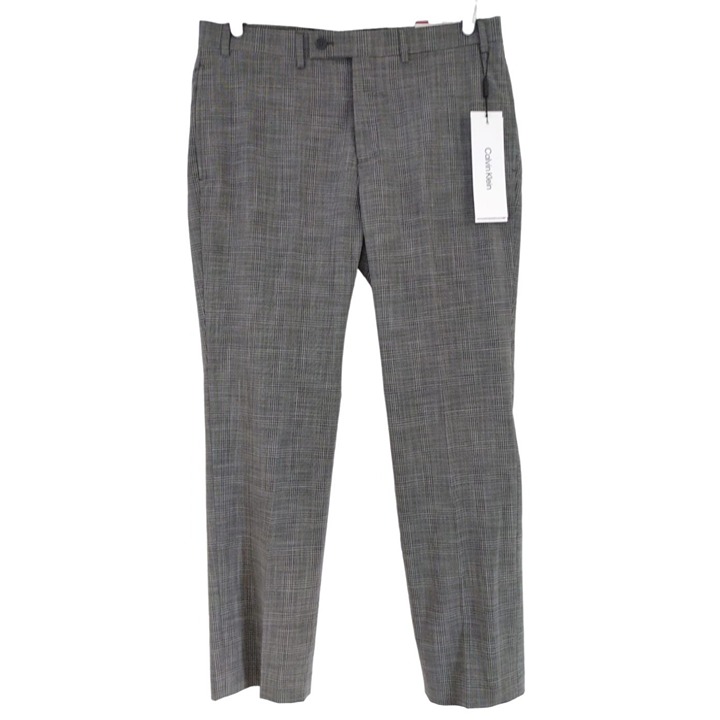 Calvin Klein Mens Glen Plaid Slim Fit Polyester Viscose Dress Pants 38W-30L NWT