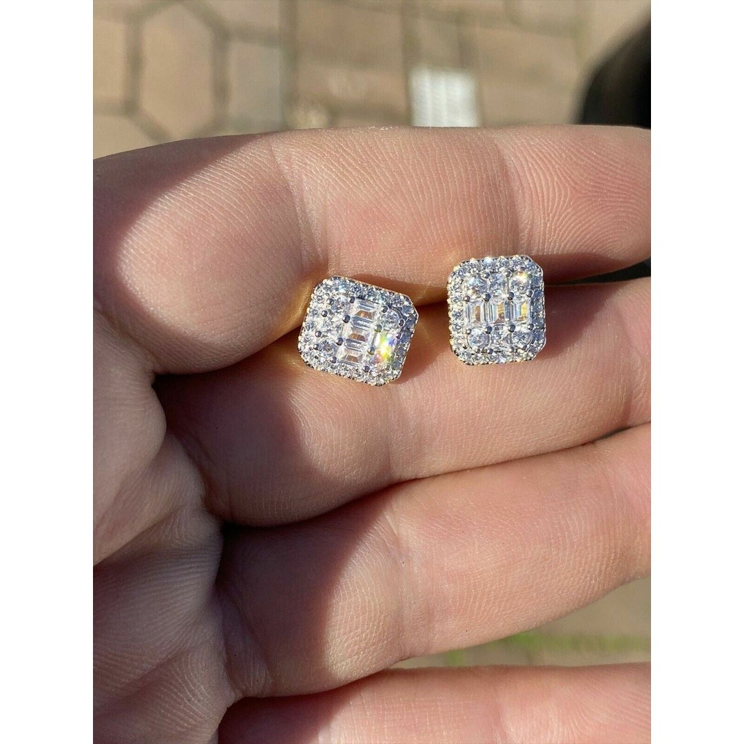 Real Solid 925 Silver Iced Out Earrings