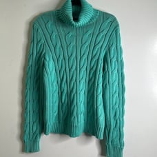 Lauren Ralph Lauren cable knit cotton turtleneck sweater size XlArge teal green