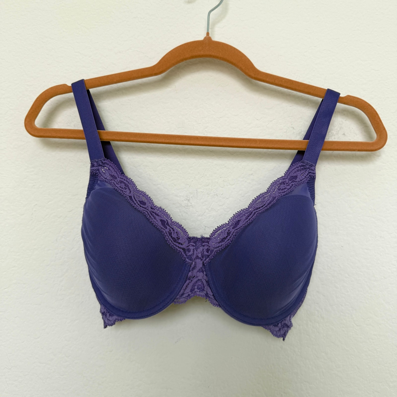 Natori Womens Bra Size 30DD Purple Lace Mesh Underwire Coquette Romantic Ballet