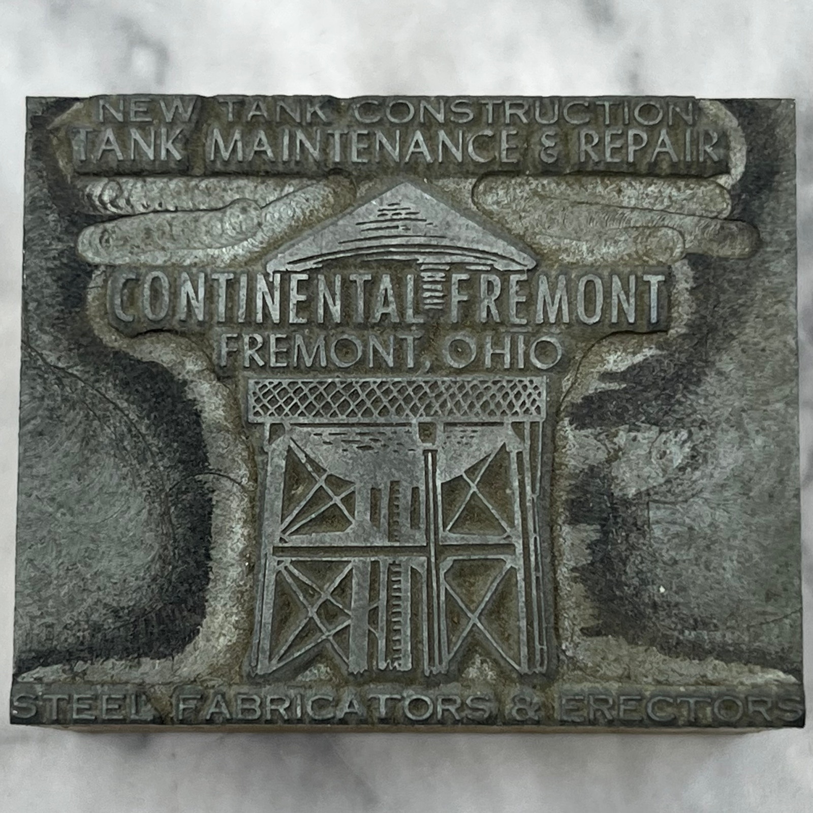 Vintage Printers Block Plate Continental Fremont Tank Repair Fremont OH TJ54