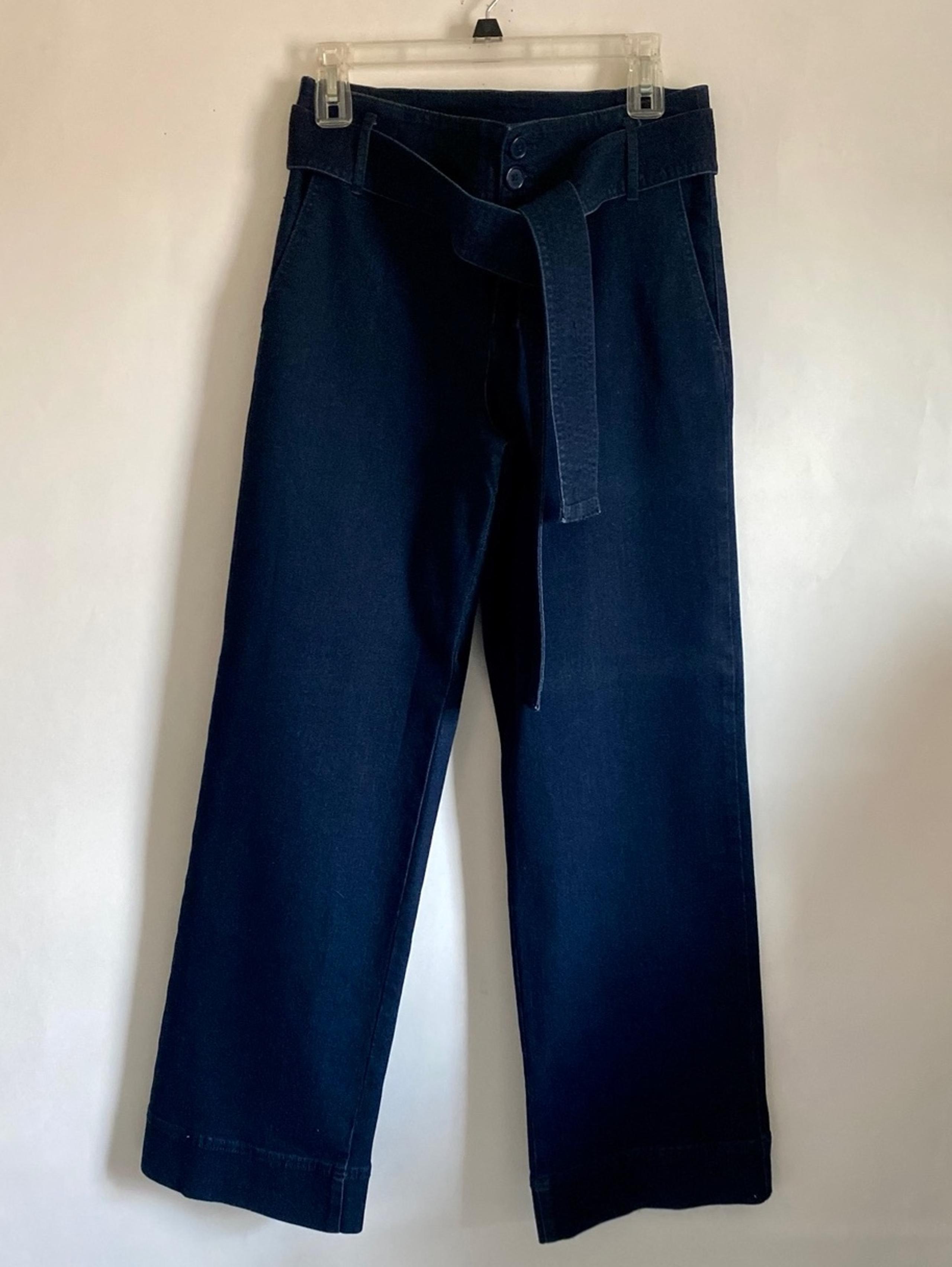 BELTED HIGH RISE WIDE LEG STRETCH DENIM PANTS JEANS