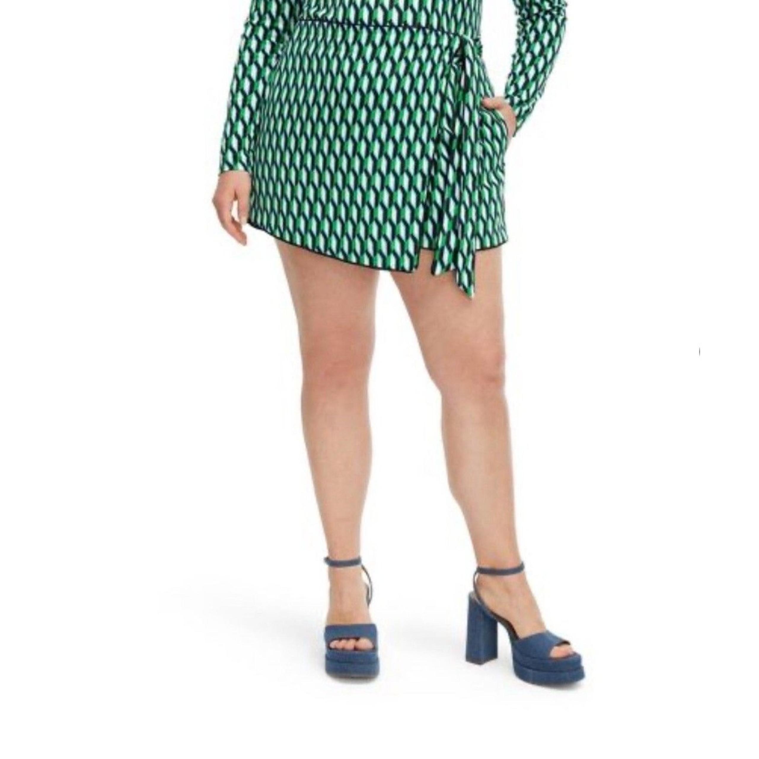 Women's Side Wrap Arrow Geo Green Mini Skort - DVF - XXL - New