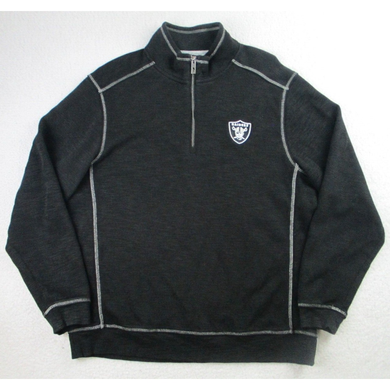 Tommy Bahama Las Vegas Raiders Sweater Mens Large NFL 1/4 Zip Tobago Pullover LA
