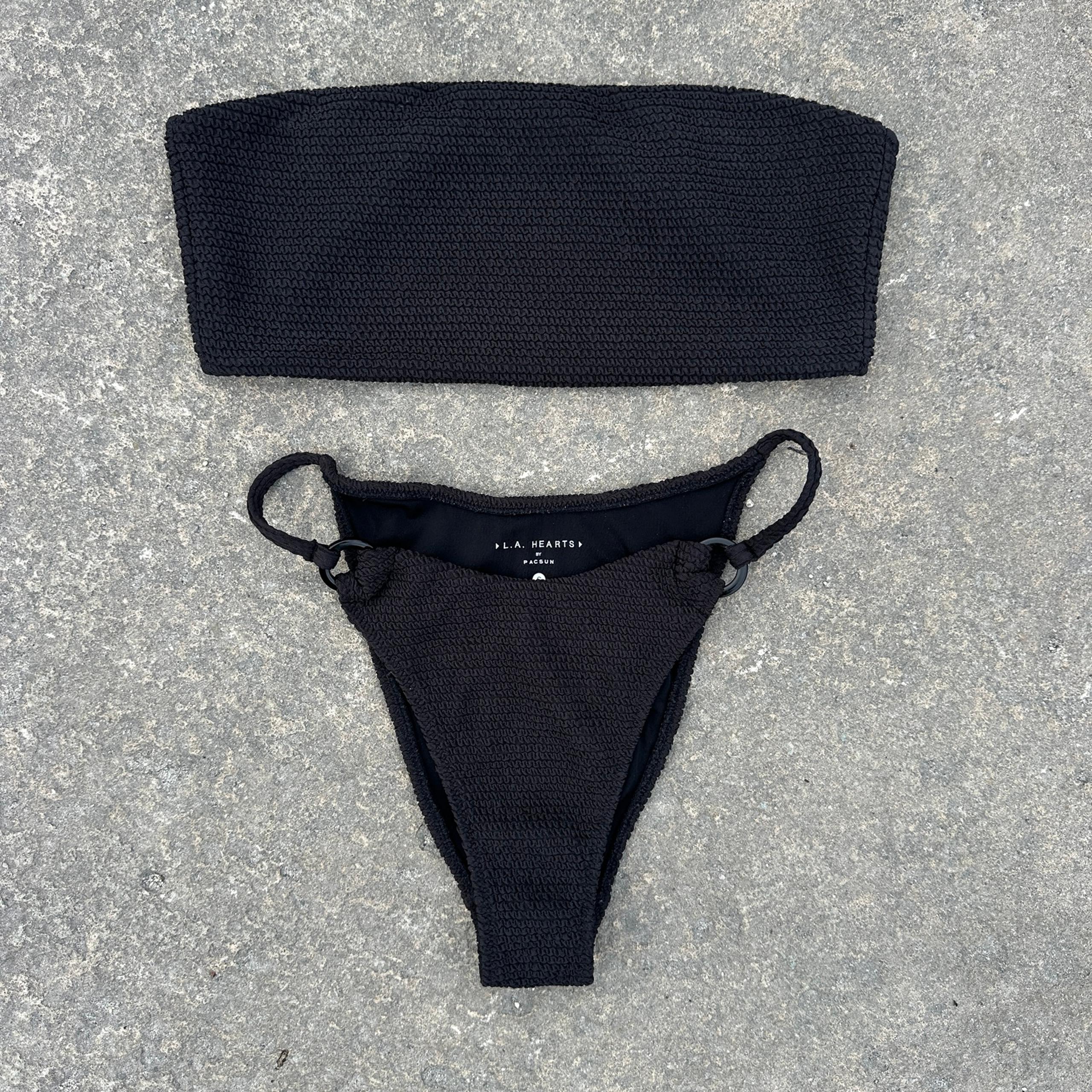 PacSun LA Hearts black strapless high waisted two piece bikini swim suit sz s/m
