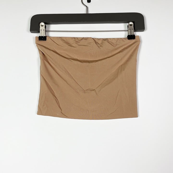 The Andamane Gwen Strapless Knit Stretch Crop Tube Top Tank Beige Small