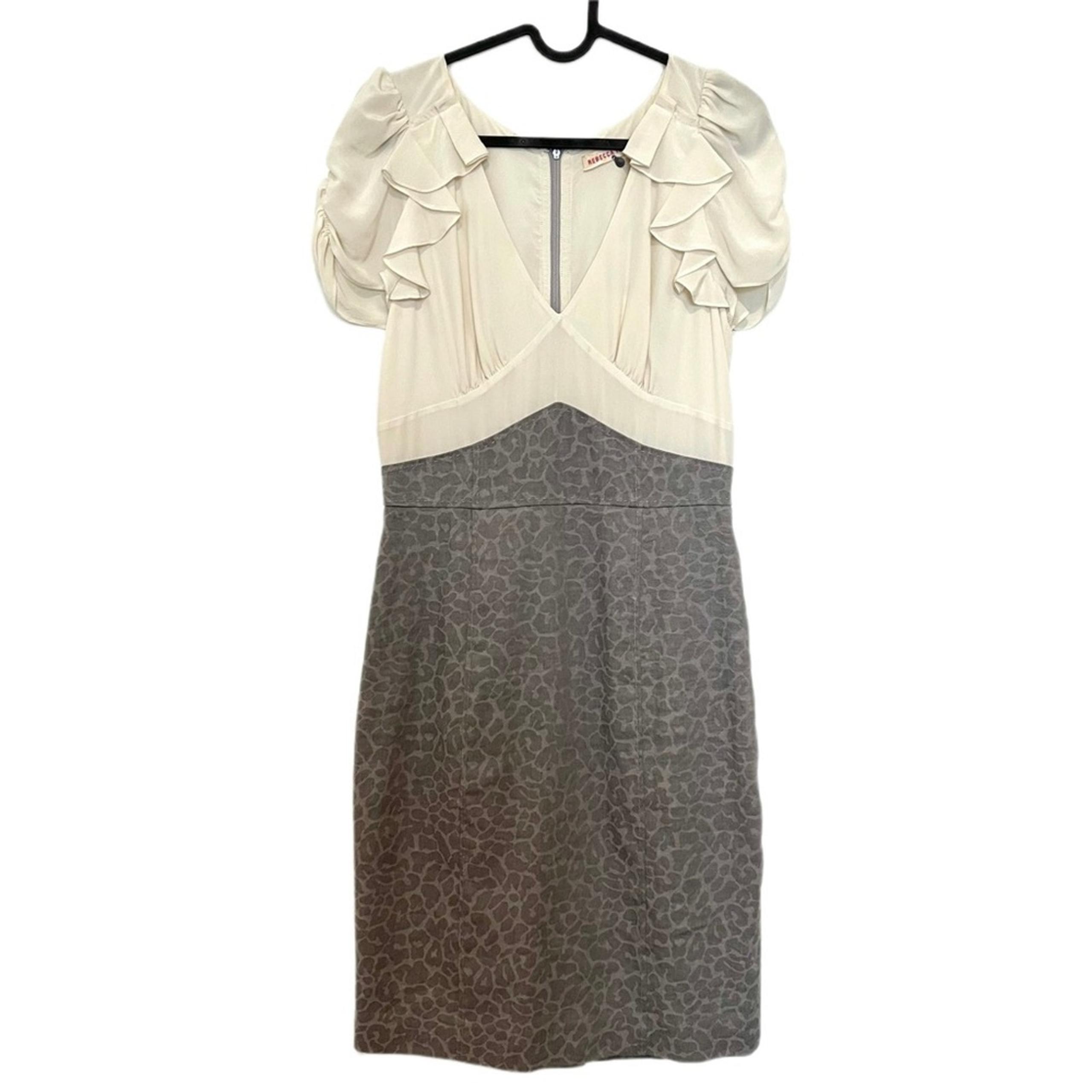 NWT Rebecca Taylor x REVOLVE Silk Linen Leopard Combo Dress in Stone Size 8