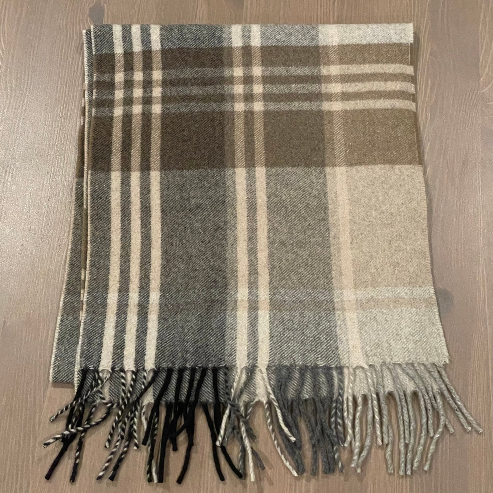 Jos. A. Bank 100% Cashmere Gray, Tan & Brown Plaid Scarf