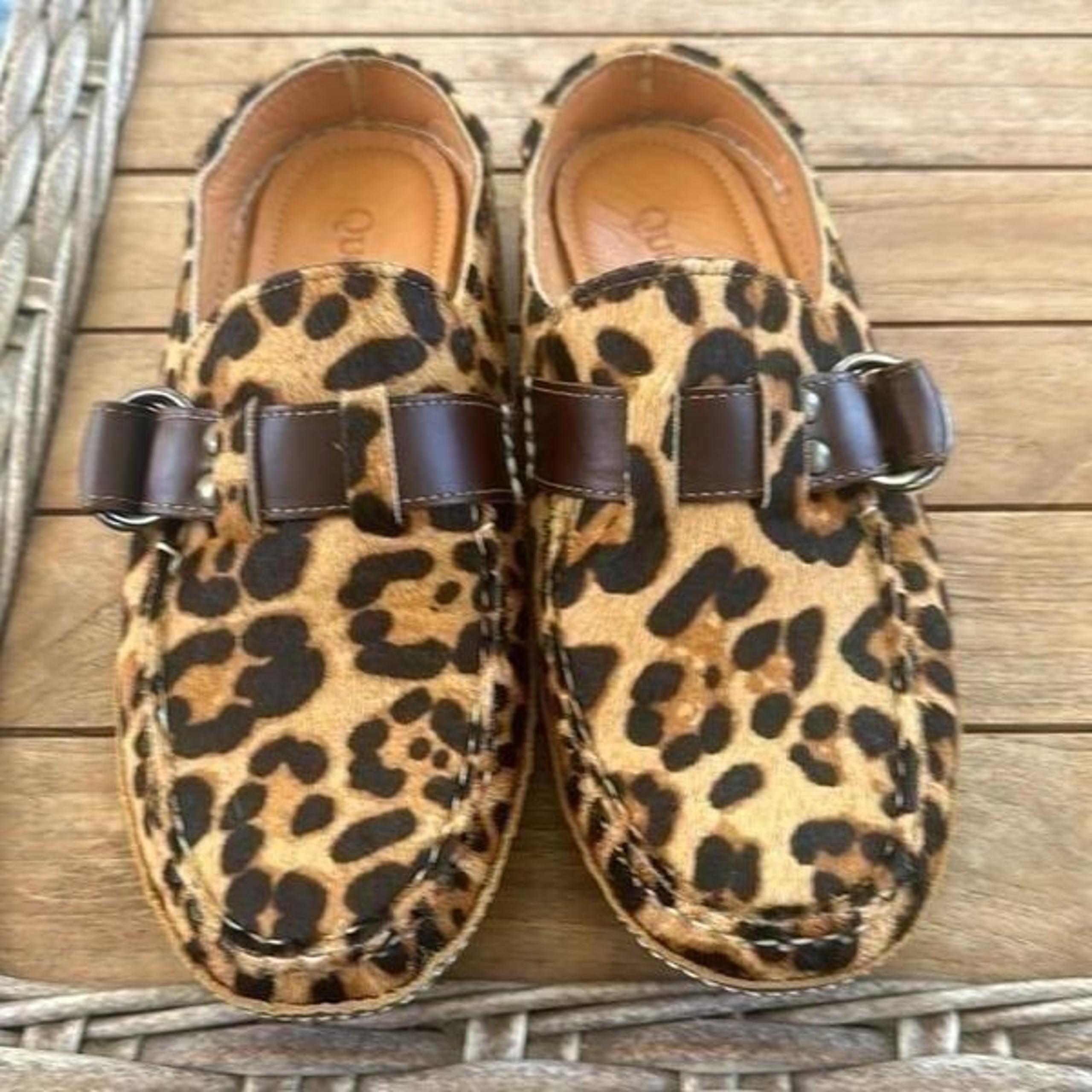 QUODDY WOMEN'S RING MULE IN LEOPARD HAIRCALF 8.5