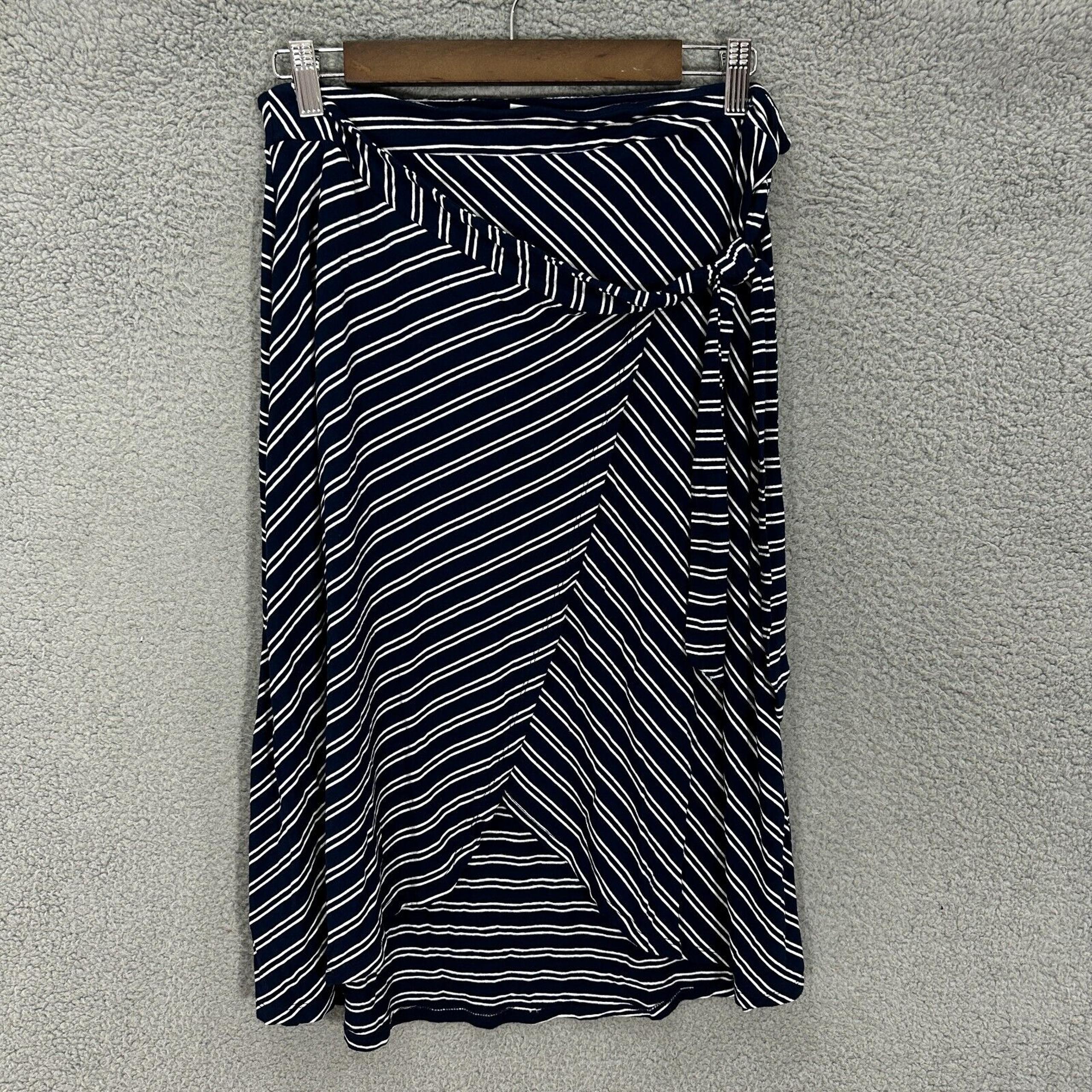Adrienne Vittadini Skirt Womens Large Blue Striped Tie Wrap Nautical Preppy Boho