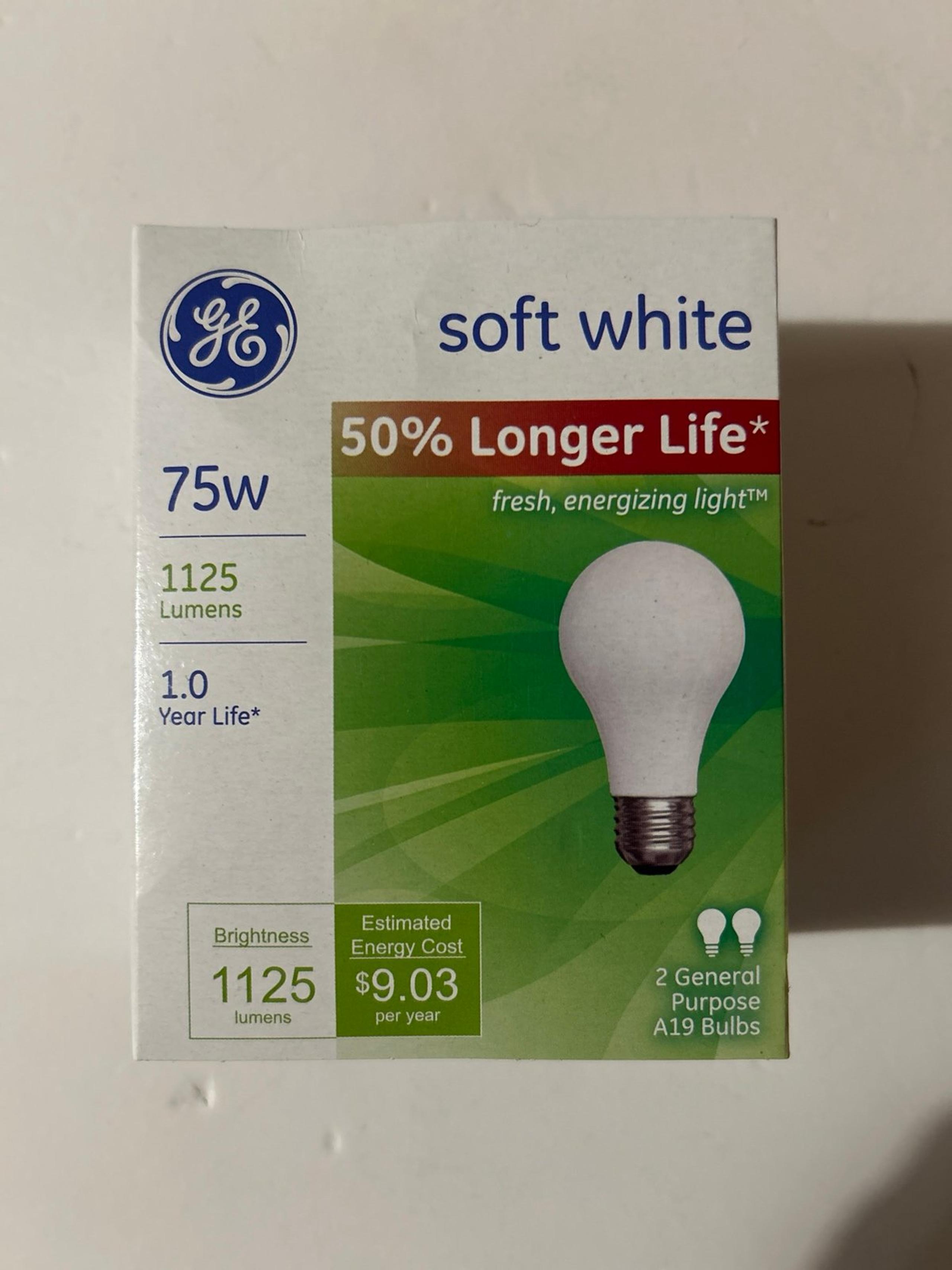 GE 75 watt soft white light bulbs 2 pack 1125 lumens