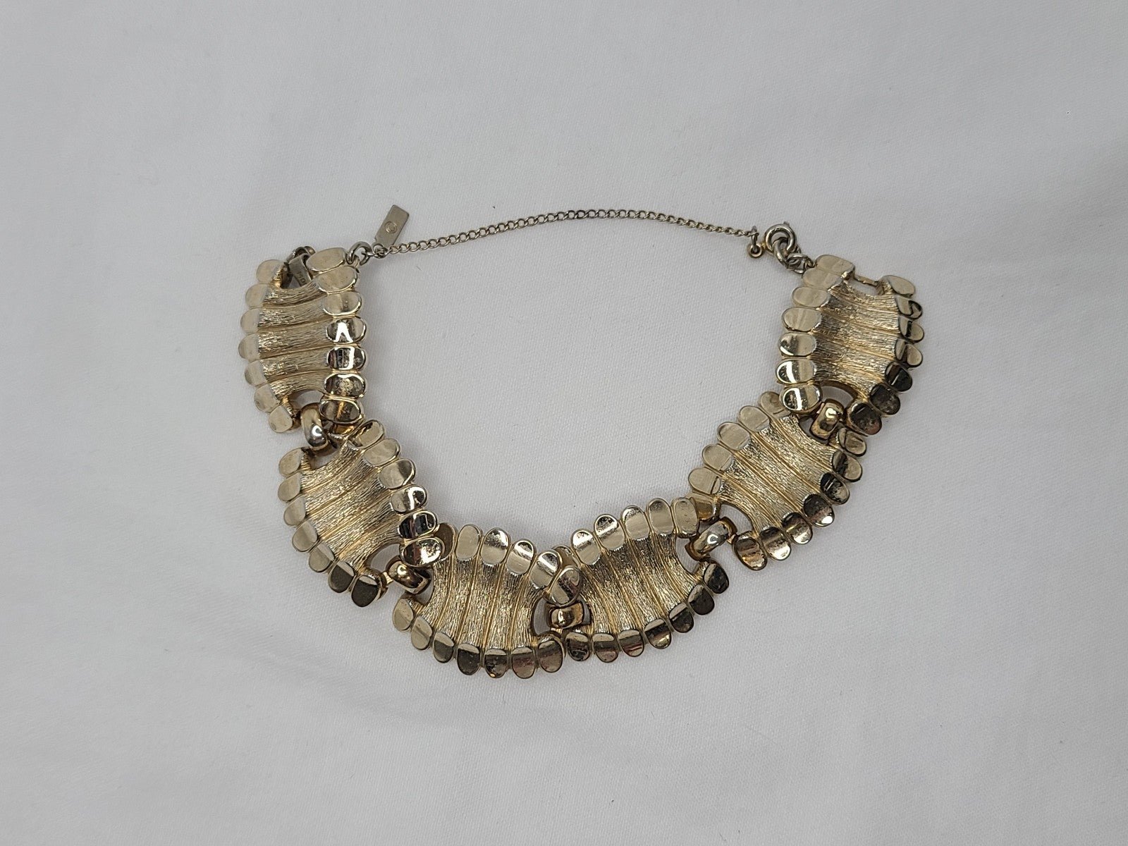 Vintage Monet Gold Tone 6 Panel Etched Linked Bracelet w/ safety chain