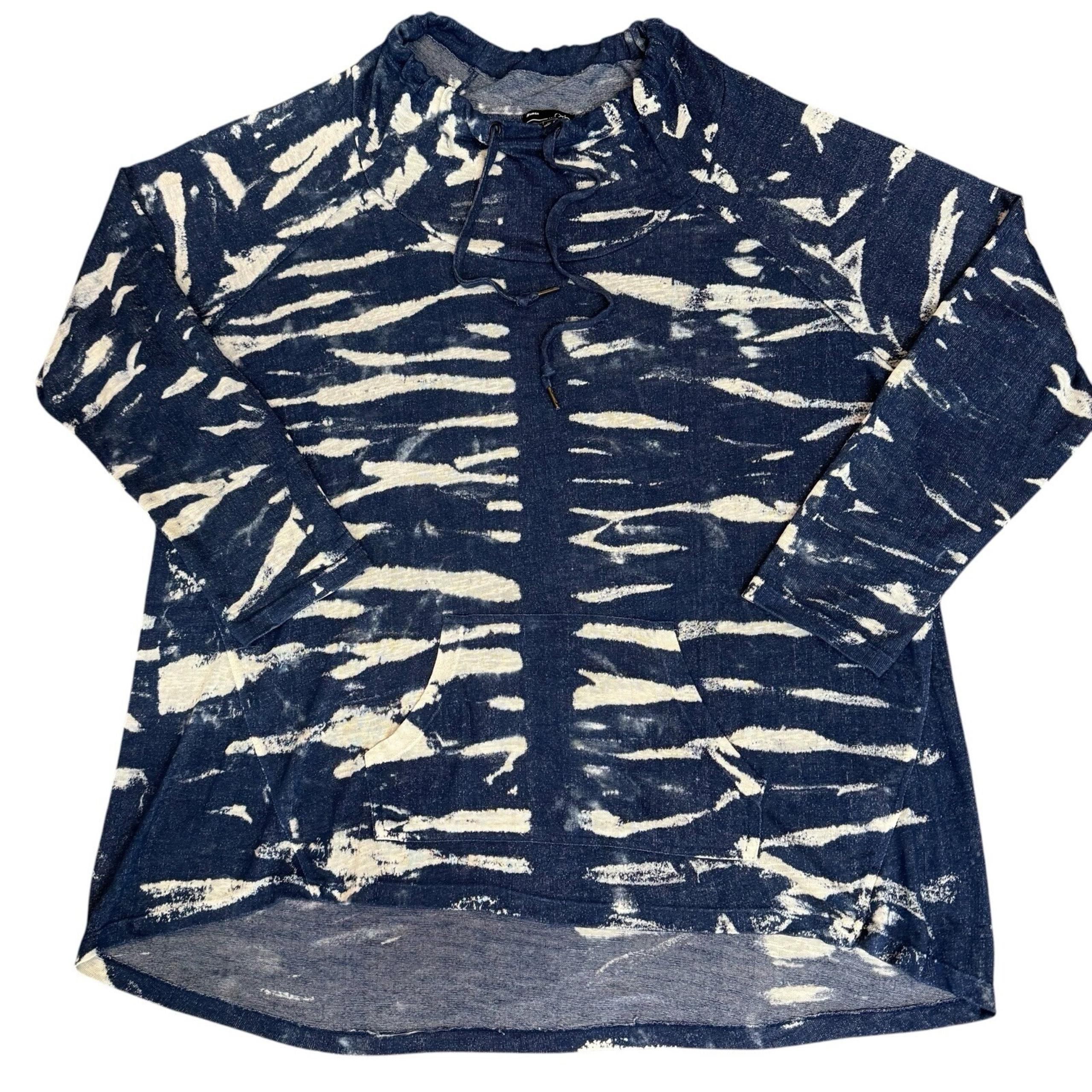 RXB Blue Tie Dye Cowl Neck Lightweight Pullover Hi Low Sweater Tunic Top Sz 2X