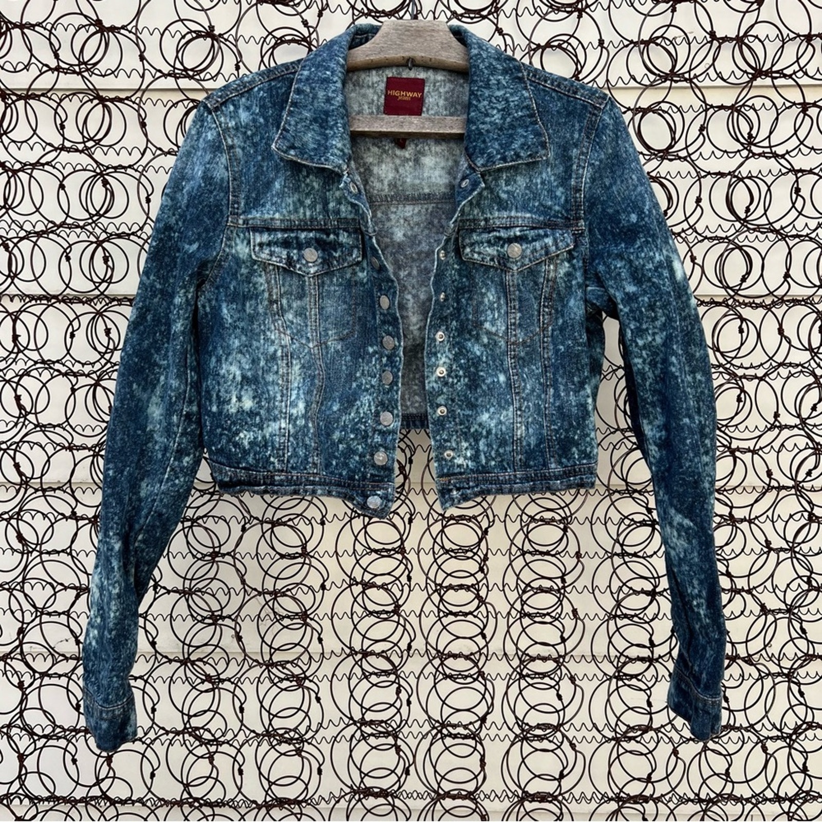 Y2K Highway Jeans Crop Acid Wash DIY Upcycle Jean Denim Jacket LARGE