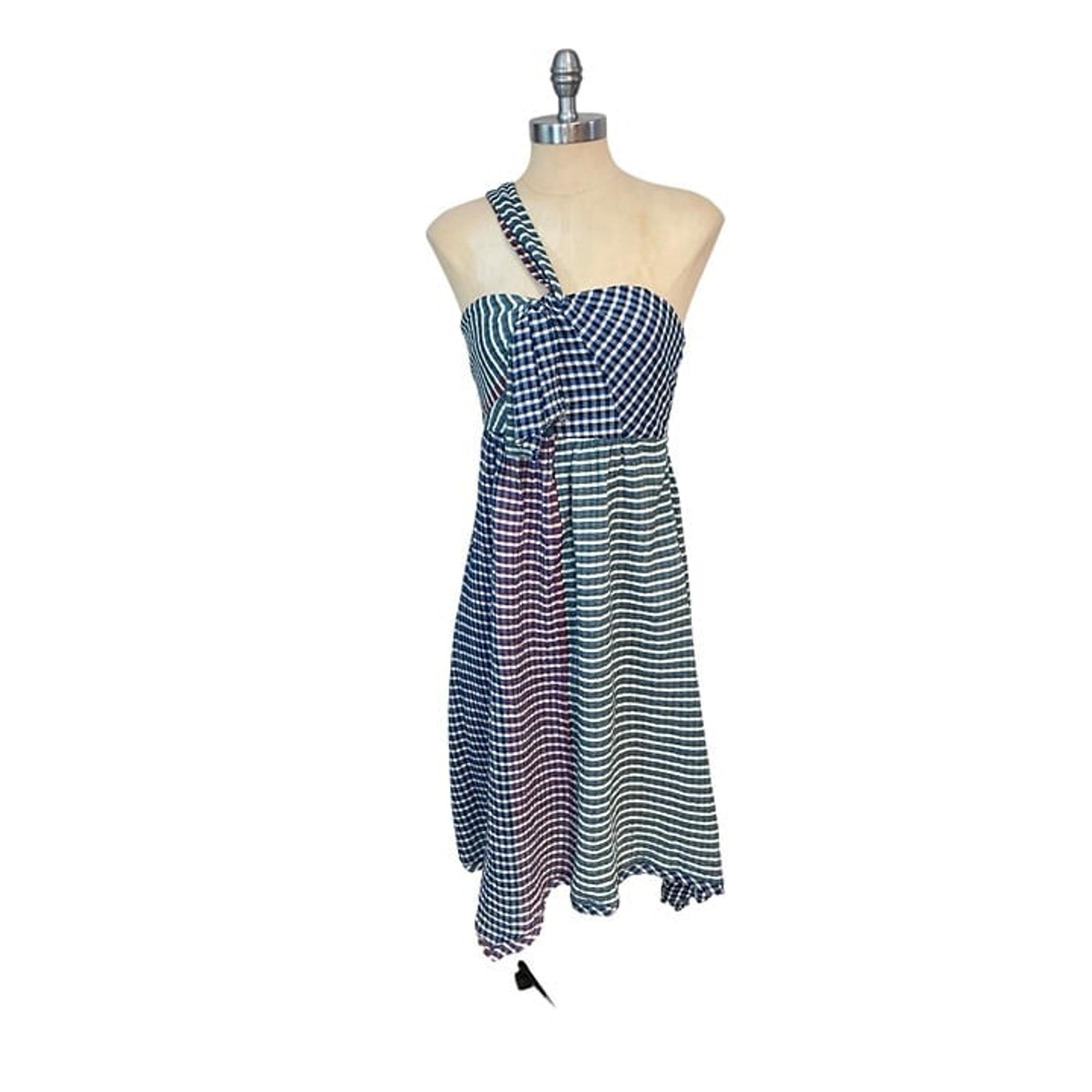Anthropologie Maeve Waverly Multicolor Plaid One Shoulder Midi Dress US 2