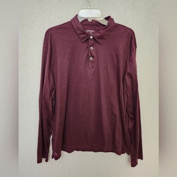Untuckit henley men's long sleeve polo shirt Burgundy LG